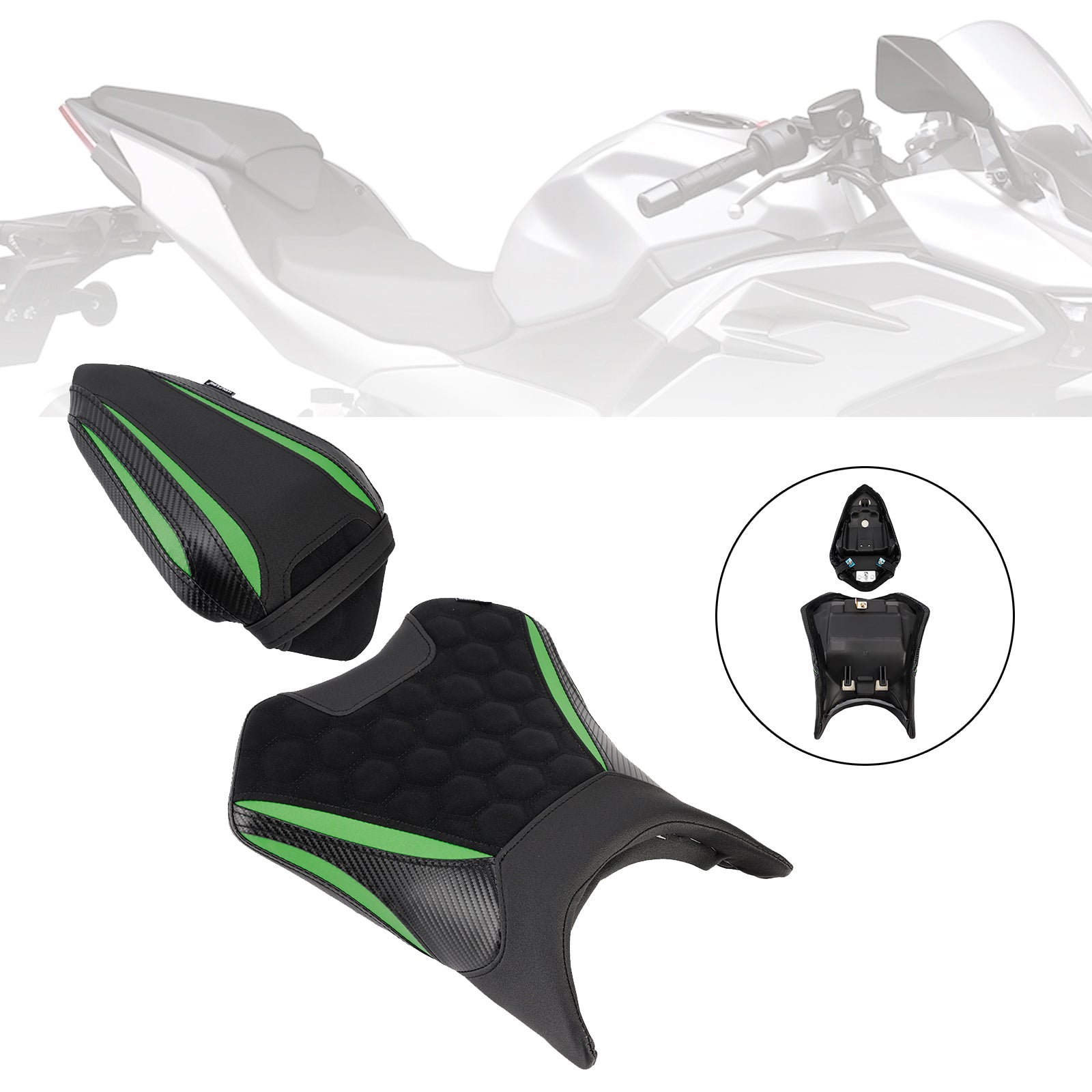 2024-2025 For Kawasaki Ninja 500 Z500 Front&Rear Raider Passenger Cushion Kit Black2