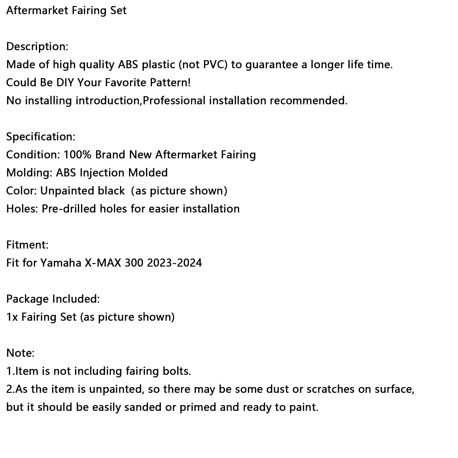 Bodywork Fairing Injection Unpainted For Yamaha X-MAX 300 XMAX 2023 2024