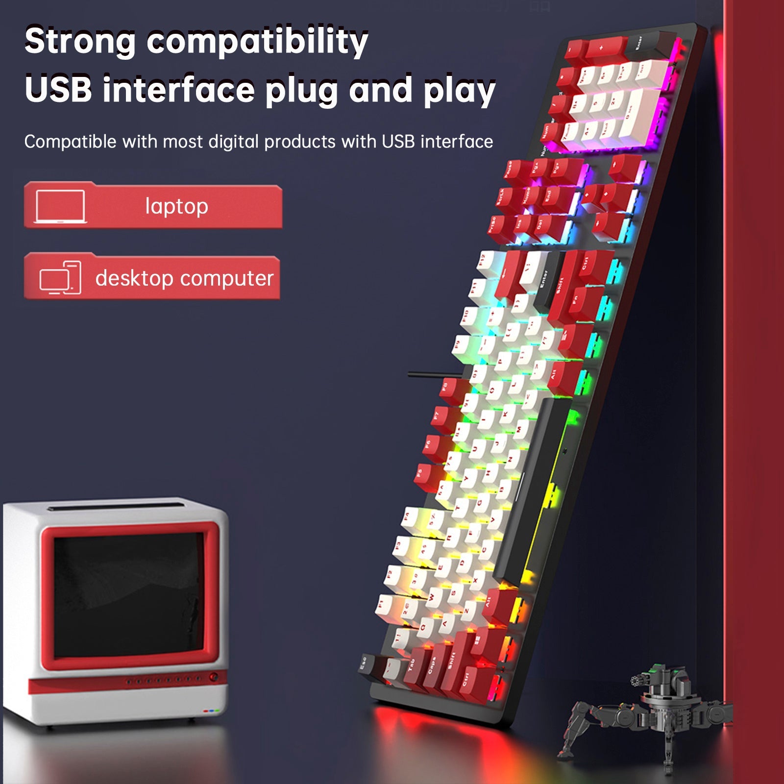 104Key Wired Mechanical Linear Switch Gaming Keyboard With Blue Switch RGB Light