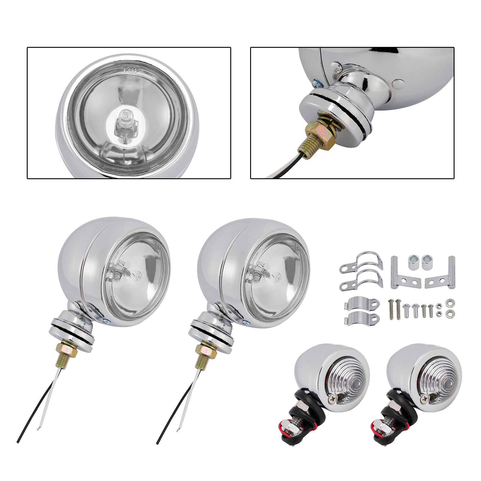 Motorcycle Beam Headlight Fog Lamp Custom Chrome #D19 For Racer Bobber Chopper