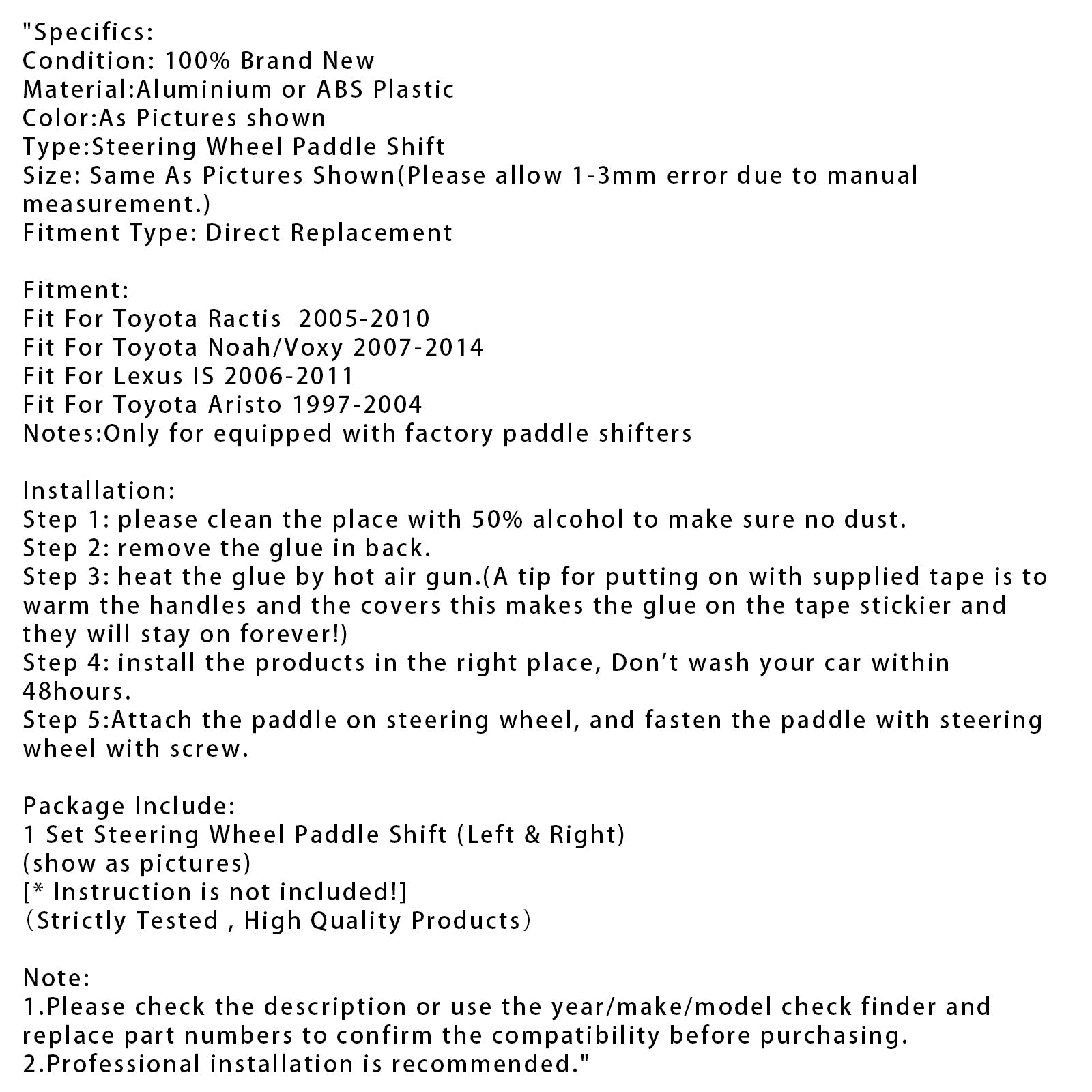 Toyota Ractis Lexus Steering Wheel Paddle Shifter Extension