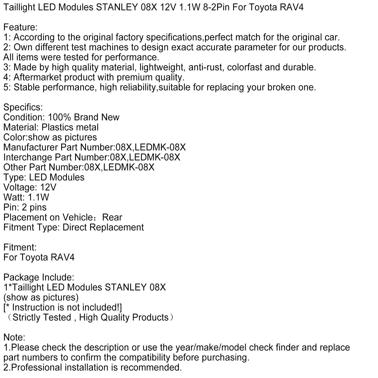 Taillight LED Modules STANLEY 08X 12V 1.1W 8-2Pin For Toyota RAV4
