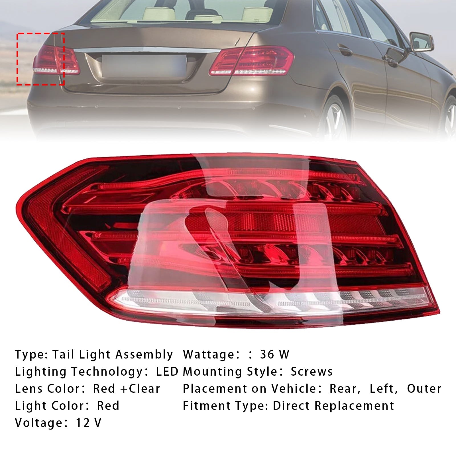 2013-2015 Mercedes-Benz E-CLASS W212 SEDAN FACELIFT Left LED Outer Rear Tail Light Brake Lamp 2129060103 2129060757 2129060703