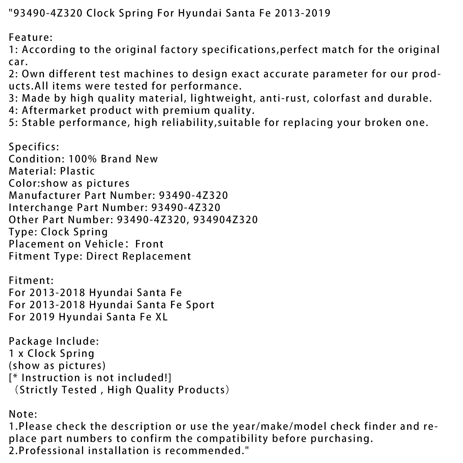 93490-4Z320 Clock Spring For Hyundai Santa Fe 2013-2019
