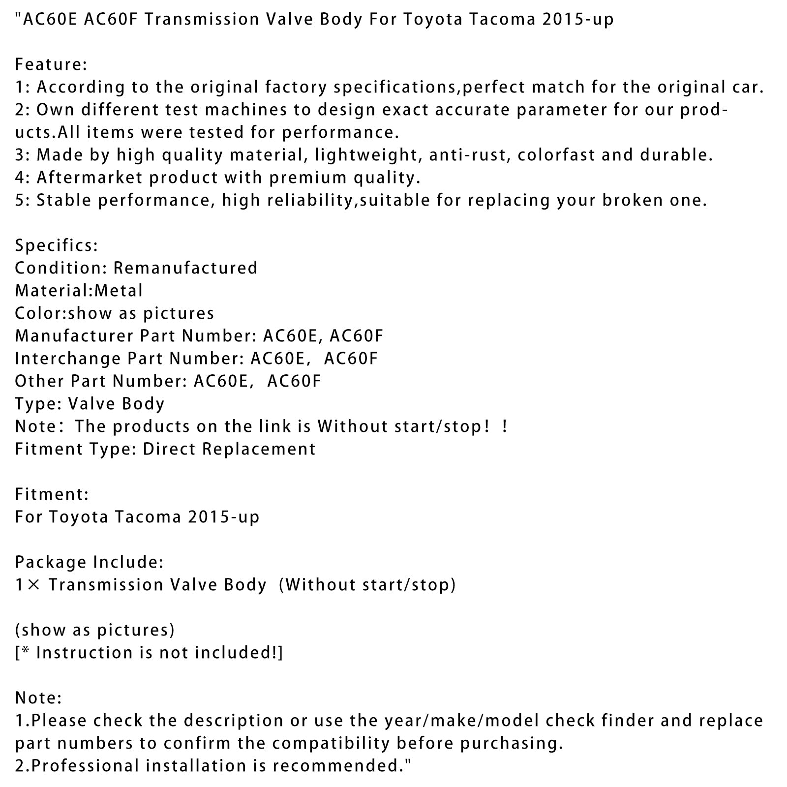 AC60E AC60F Transmission Valve Body For Toyota Tacoma 2015-up