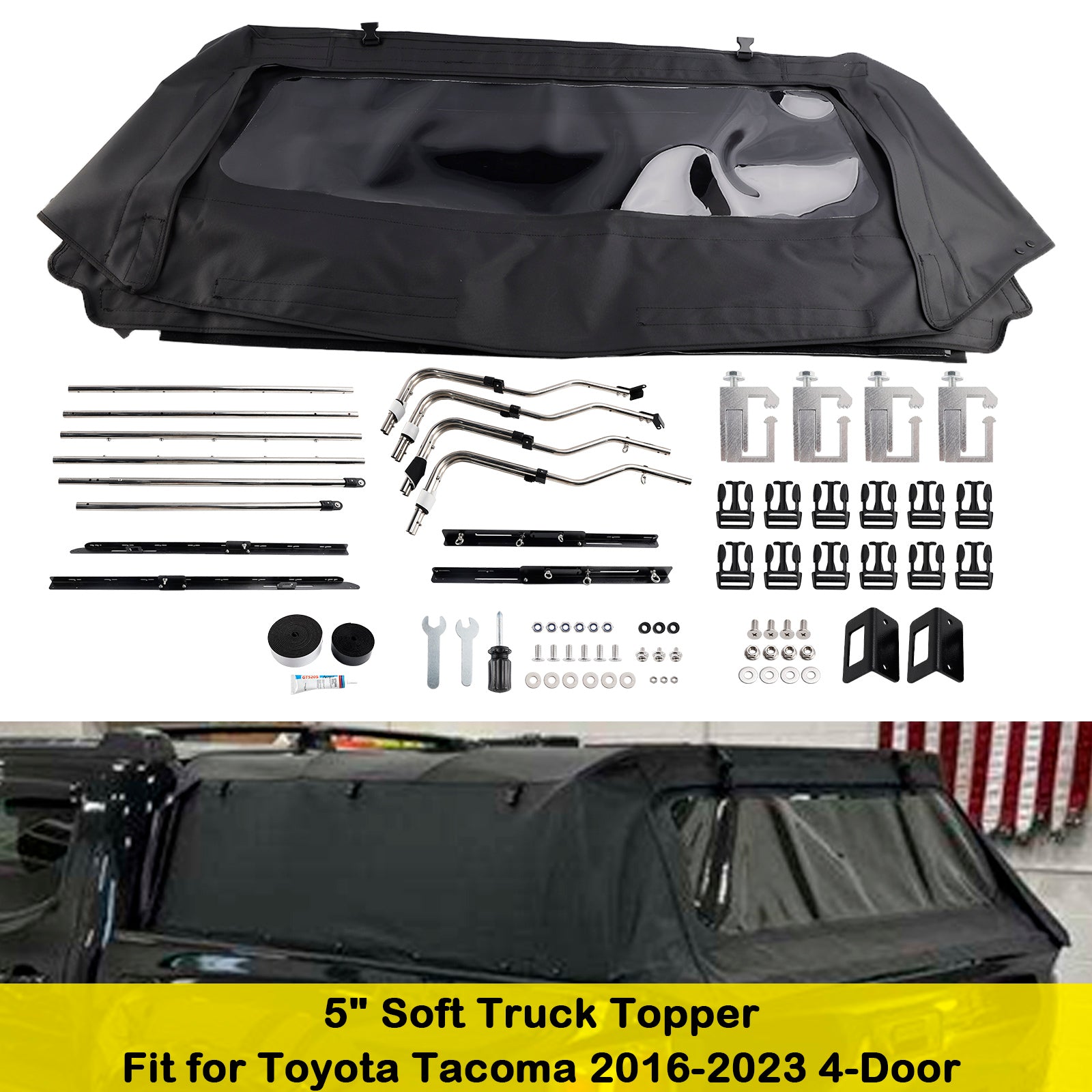 5" Soft Truck Topper Fit for Toyota Tacoma 2016-2023 4-Door