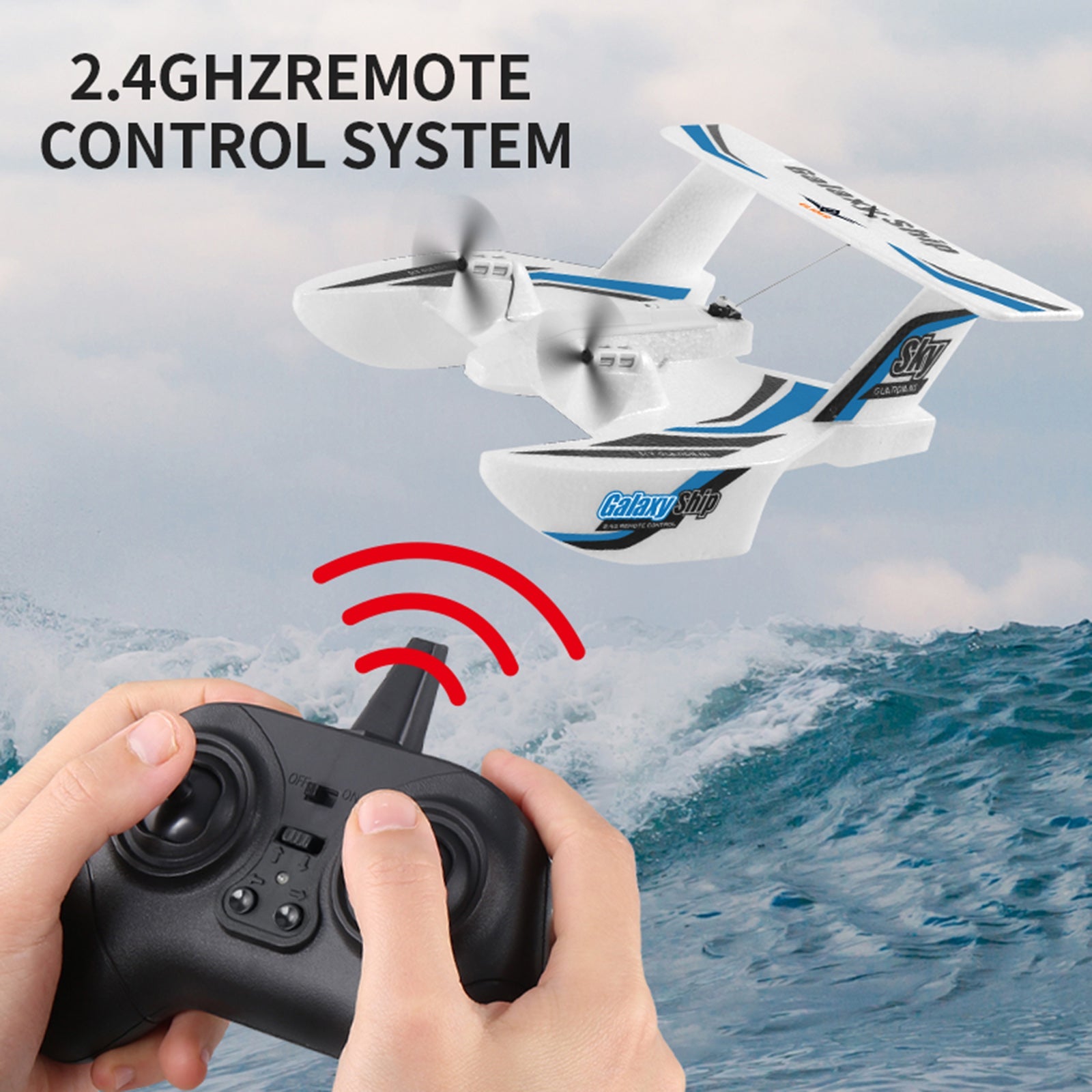 RC Plane For Water Land & Air Aircraft 3Ch Remote With 2 Batteries 2.4Ghz Blue