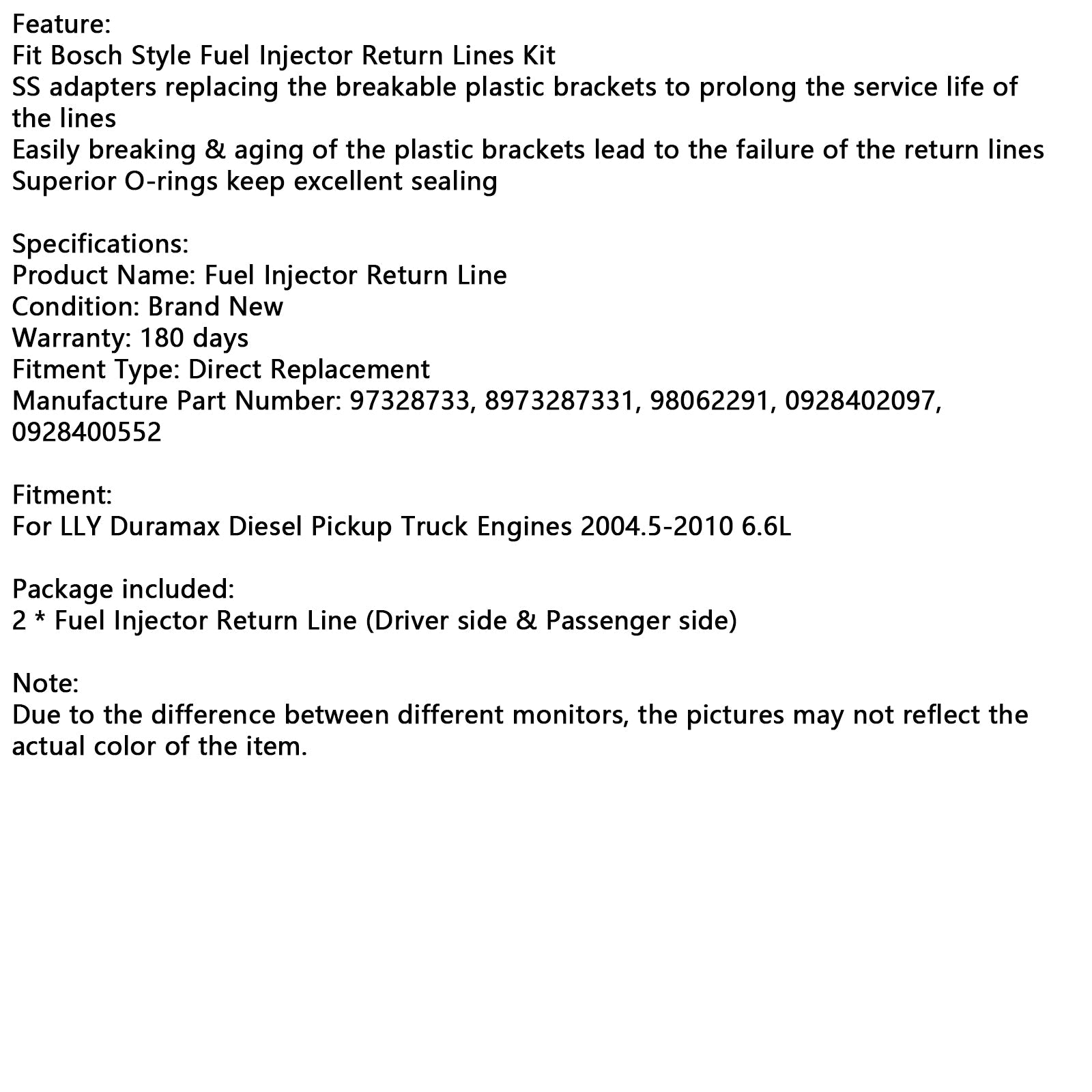 Fuel Injector Return Line Kit Fit Duramax 2004-2010 6.6L Diesel Truck Engines