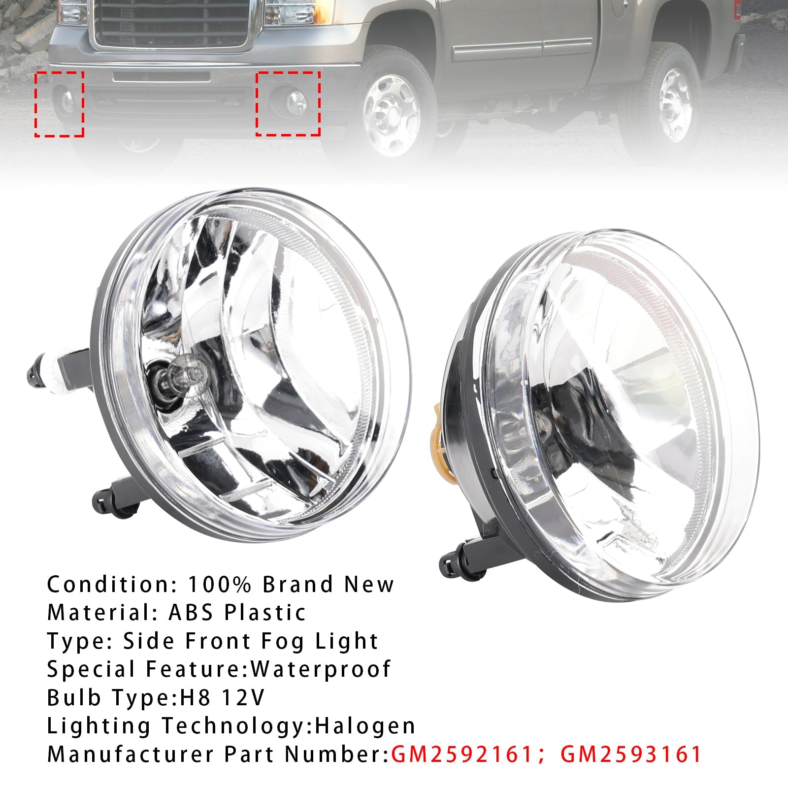2007-2013 GMC Sierra 1500 Pair Front Fog Lights Lamps With Bulbs