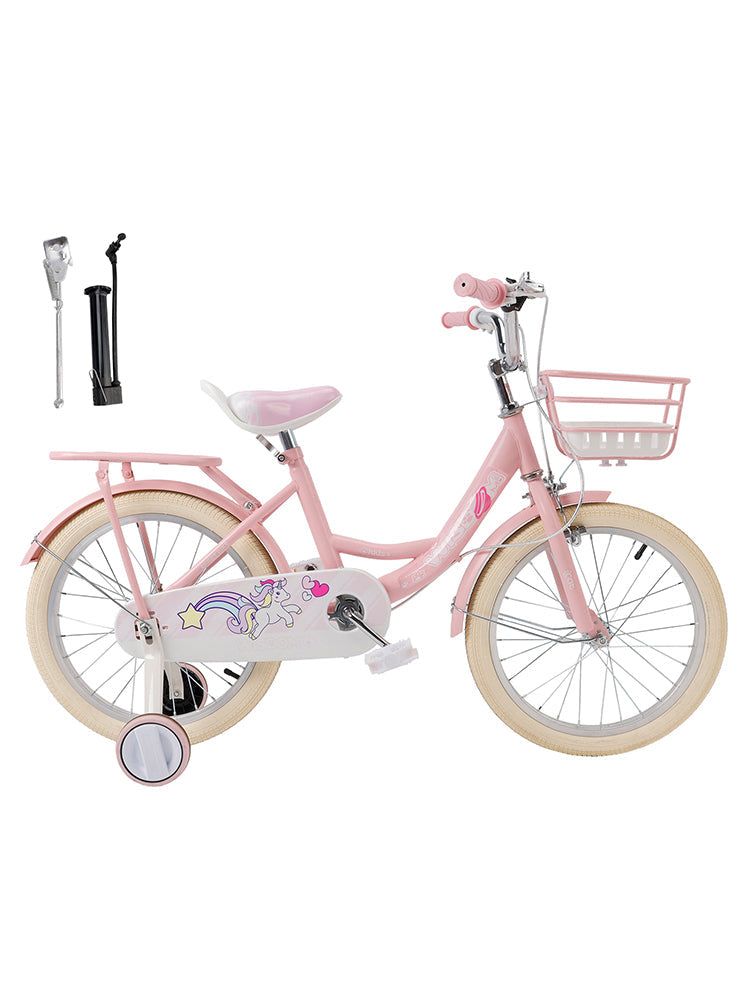 16" Child Bicycle Girls Bike with auxiliary wheels & Rack & Basket Pink