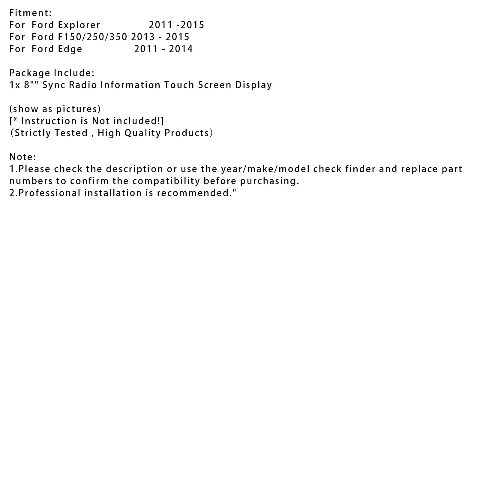 2011-2014 Ford Edge 8" Sync Radio Information Touch Screen Display DC3T-18B955-F DT4T-18B955-FB