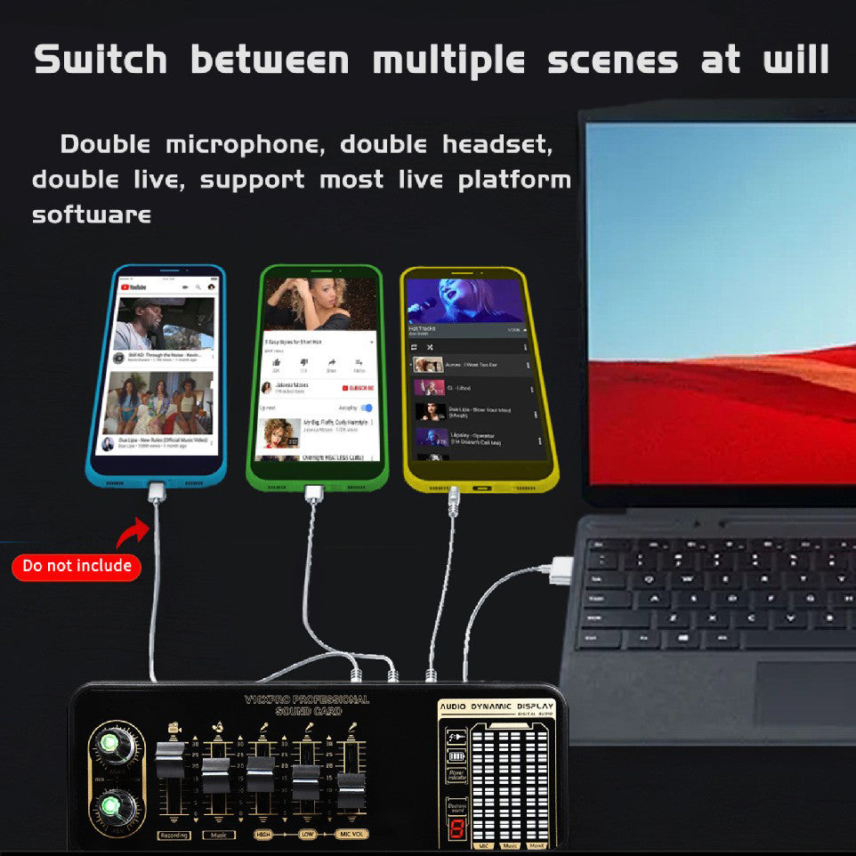 V10 Sound Card Live Sound Card Mobile Phone Karaoke Computer Live Broadcast Tik Tok Equipment