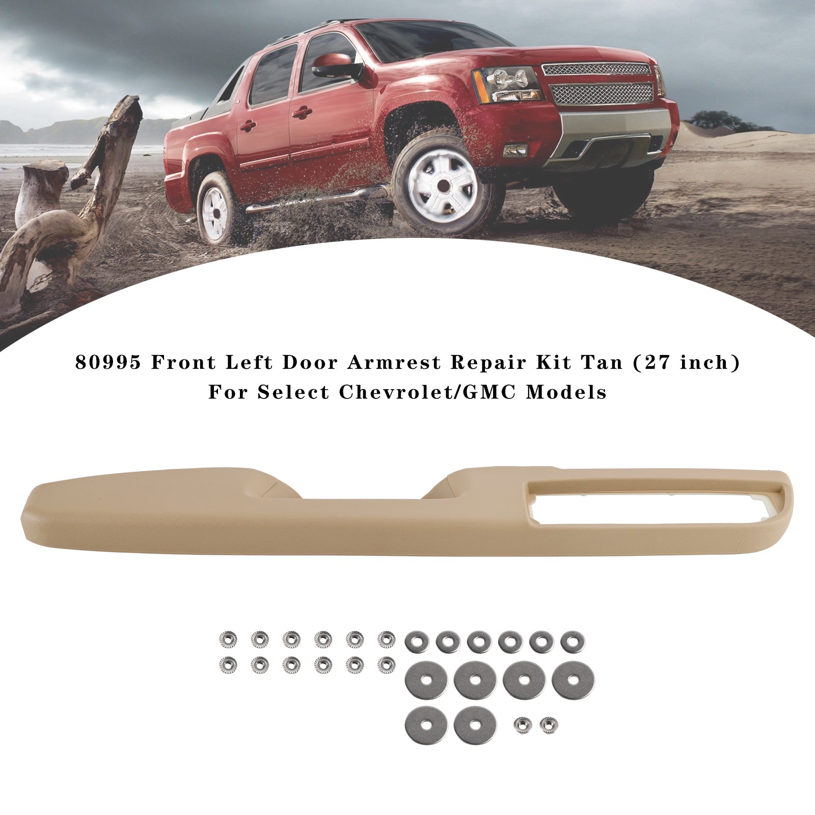 80995 Front Left Door Armrest Repair Kit Tan (27 inch) For Select Chevrolet/GMC
