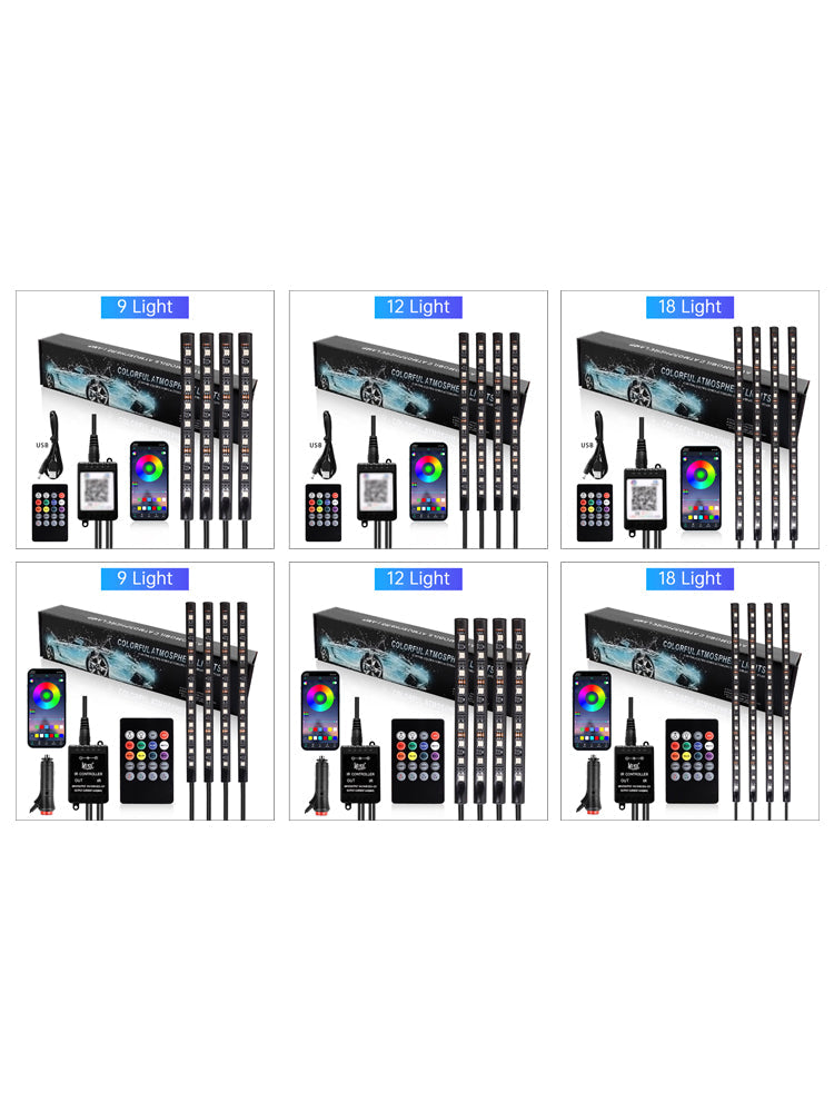 Car Interior Footwell Atmosphere RGB LED Strip Lights With Remote+ APP Control