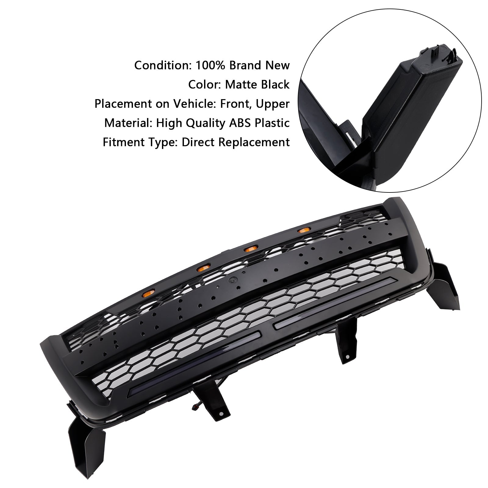 Matte Black Front Bumper Grille Grill Fit Chevy Colorado 2016-2020 W//LED