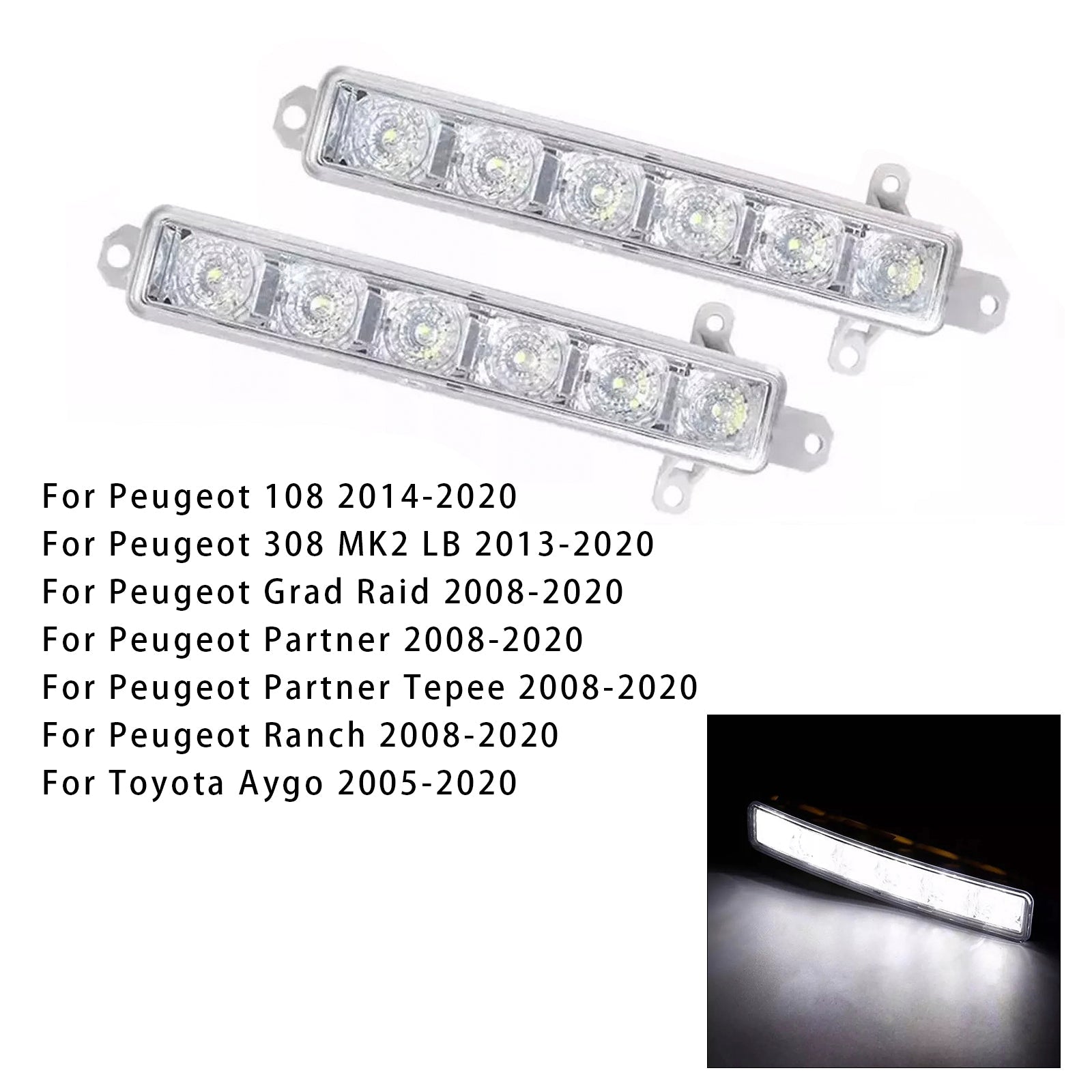 Pair LED Daytime Running Fog Light For Citroen C3 Berlingo Peugeot 9802795580