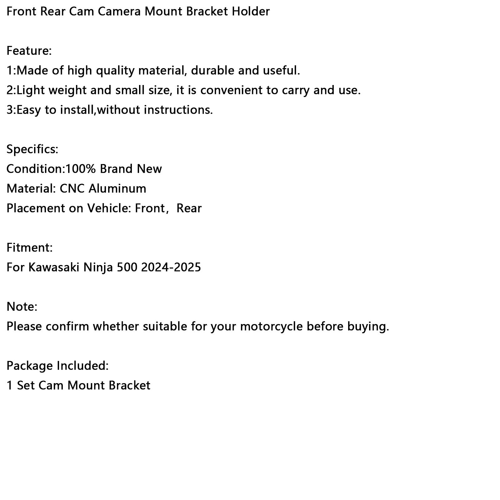 2024-2025 Kawasaki Ninja 500 Front Rear Cam Camera Mount Bracket Holder