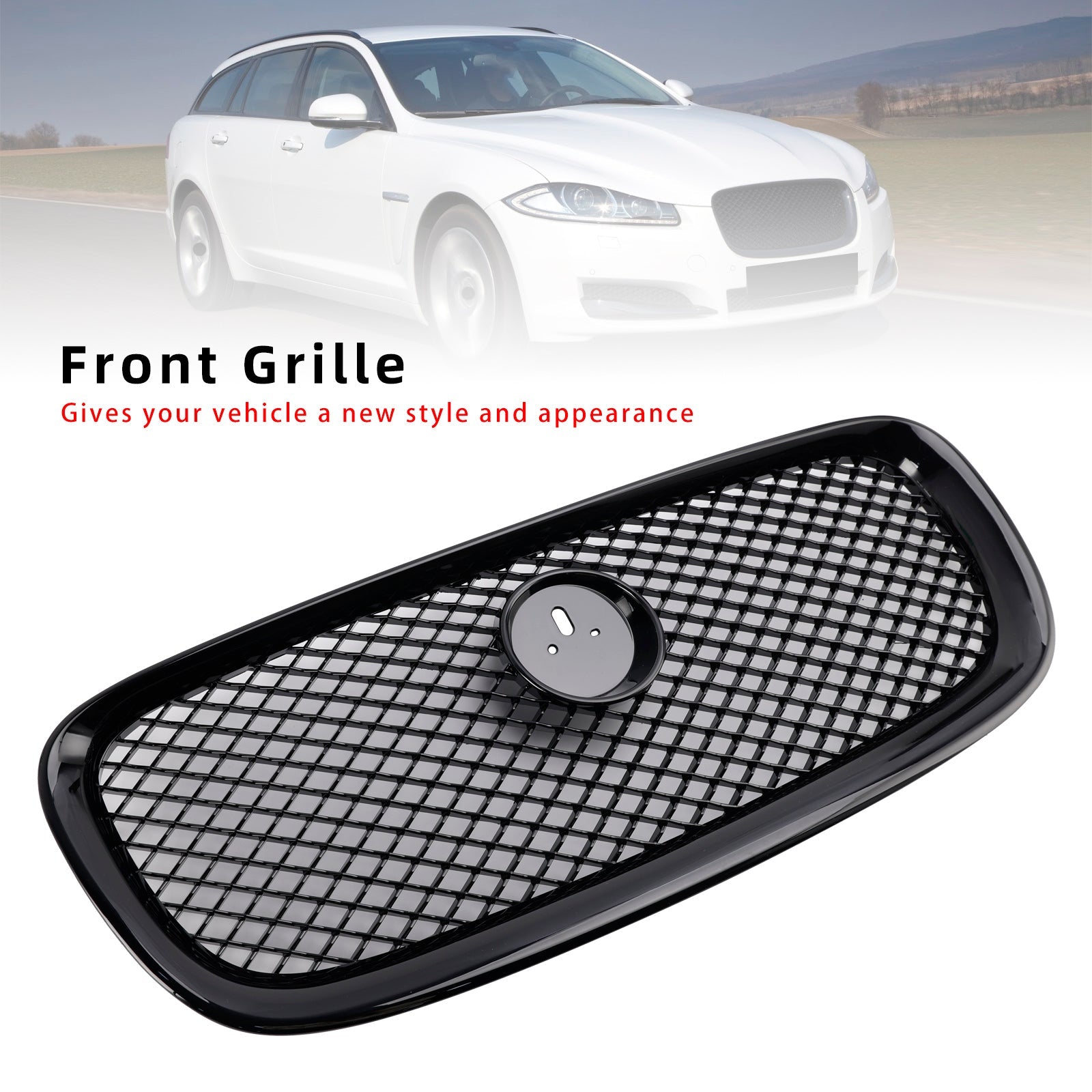 XF-R Style Front Bumper Grill Grille Fit Jaguar XF 2012-2015 Gloss Black