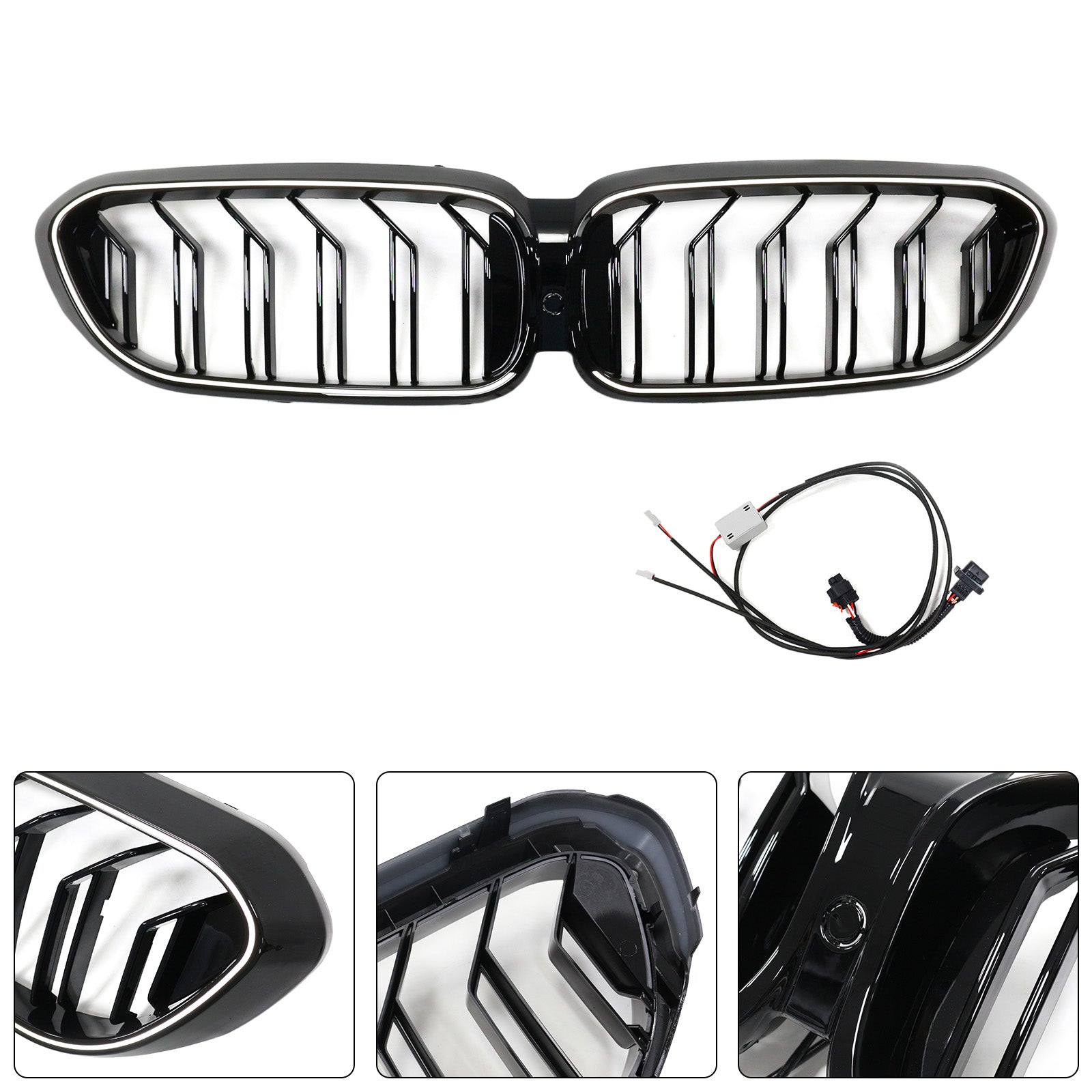 Double Slat Front Kidney Grille Fit BMW 5 Series G30 G31 2017-2020 Gloss Black