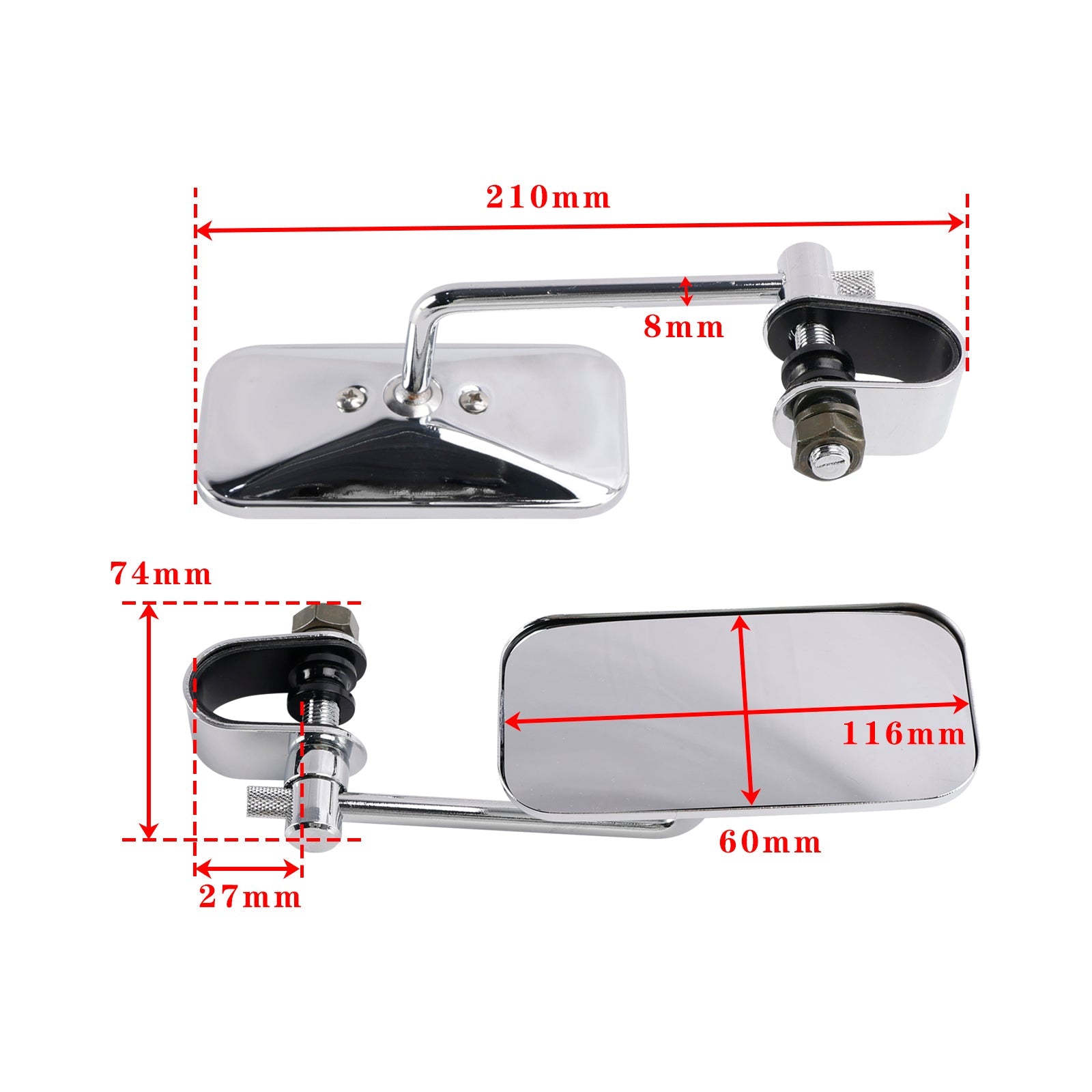 Retro Rectangular Clamp On Chrome Mirrors For Yamaha XS650 SR400 SR500 W650