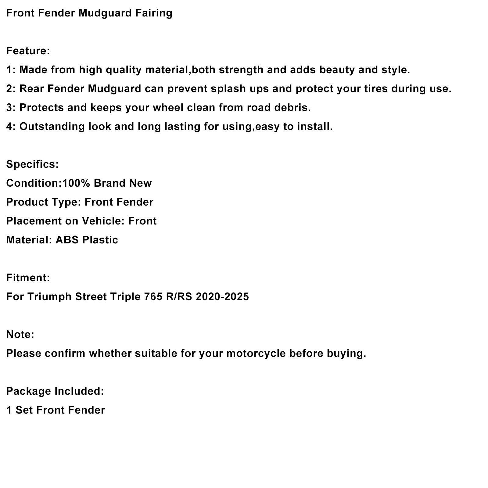 2020-2025 Street Triple 765 R RS Front Fender Mudguard Fairing