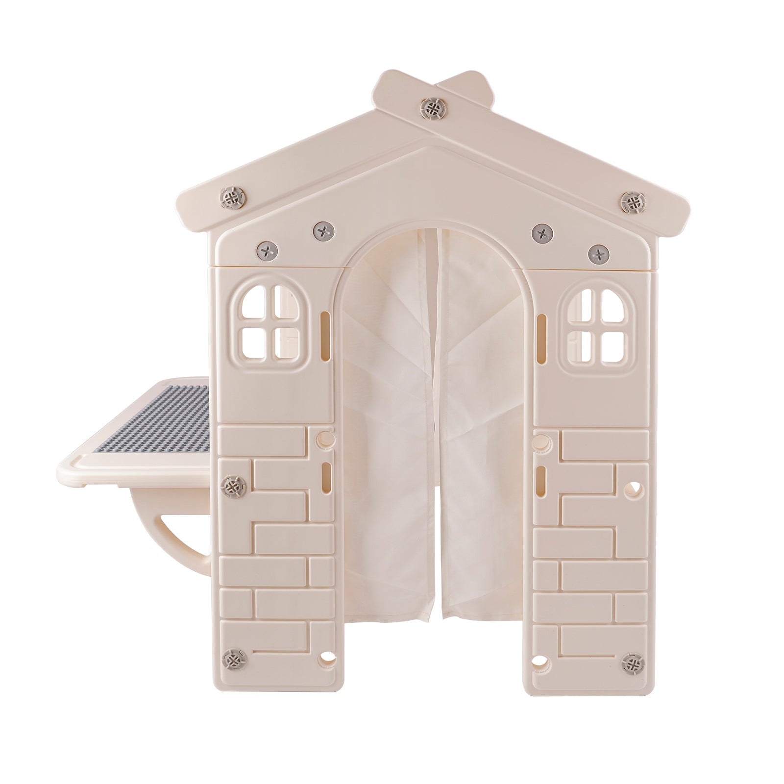 Kid Plastic Outdoor Playhouse With Light Strip And Building Blocks Toddler Toy