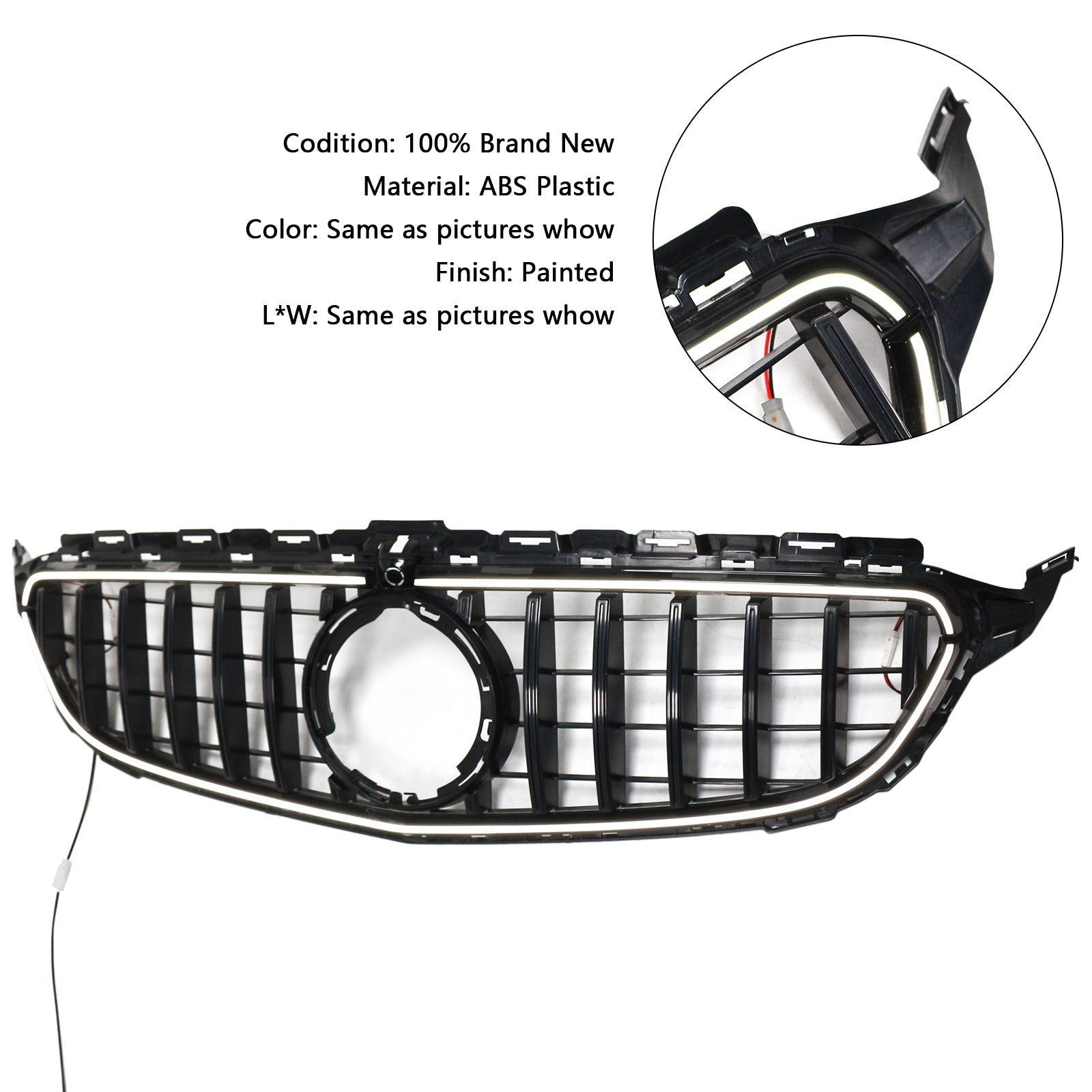 Black Front Bumper Grill Grille Fit Mercedes W205 C250 C300 2015-2021 W/LED