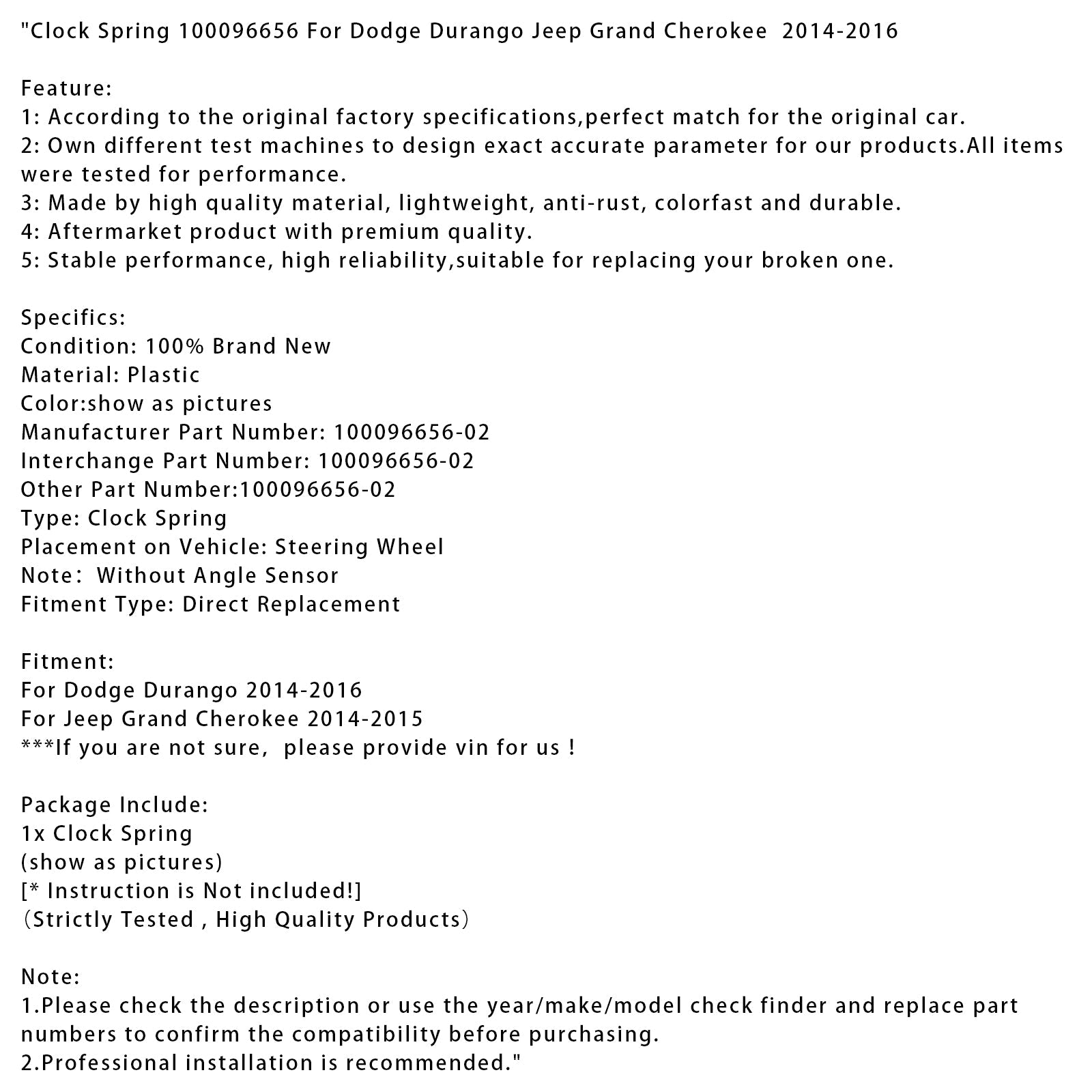 Clock Spring 100096656 For Dodge Durango Jeep Grand Cherokee 2014-2016