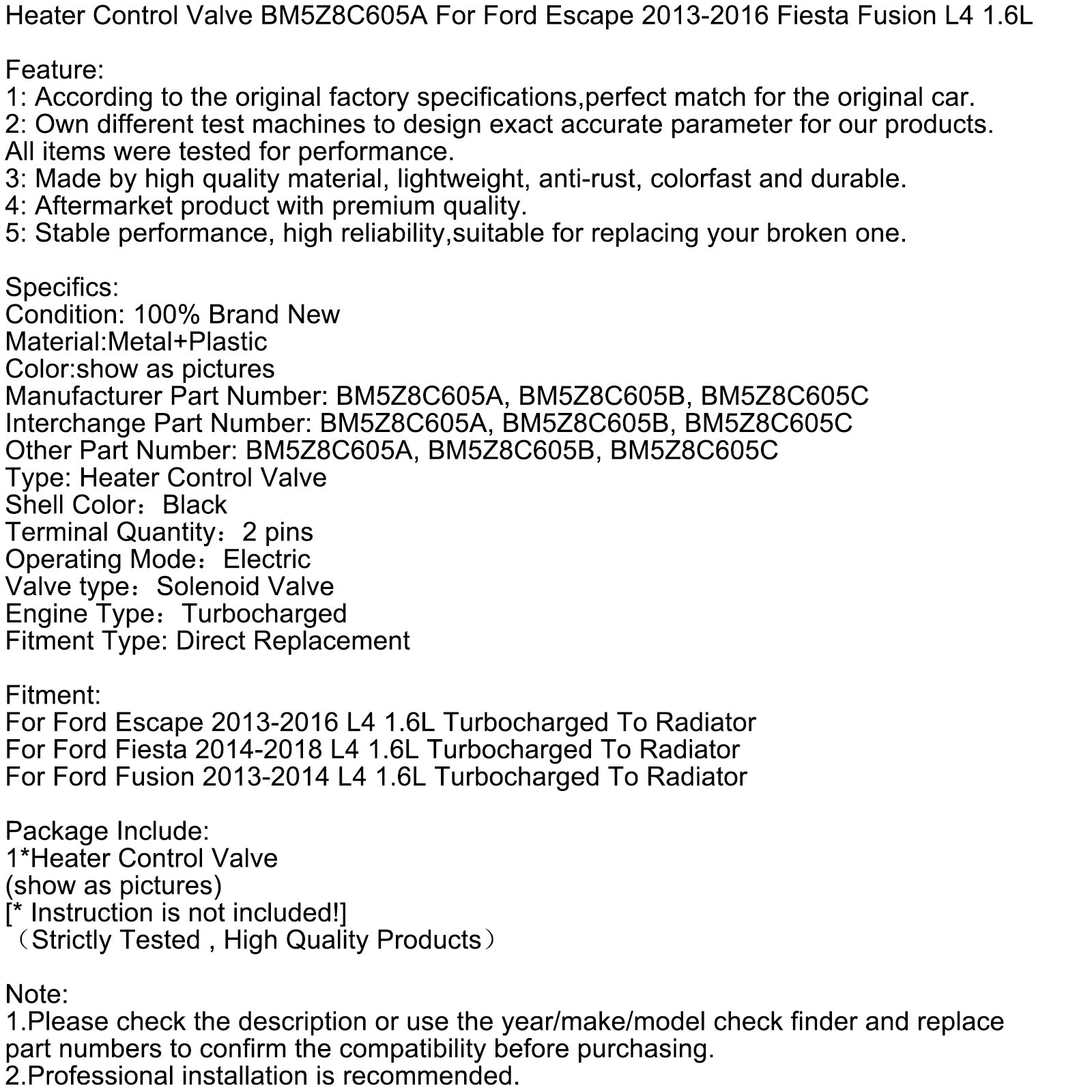 Heater Control Valve BM5Z8C605A For Ford Escape 2013-2016 Fiesta Fusion