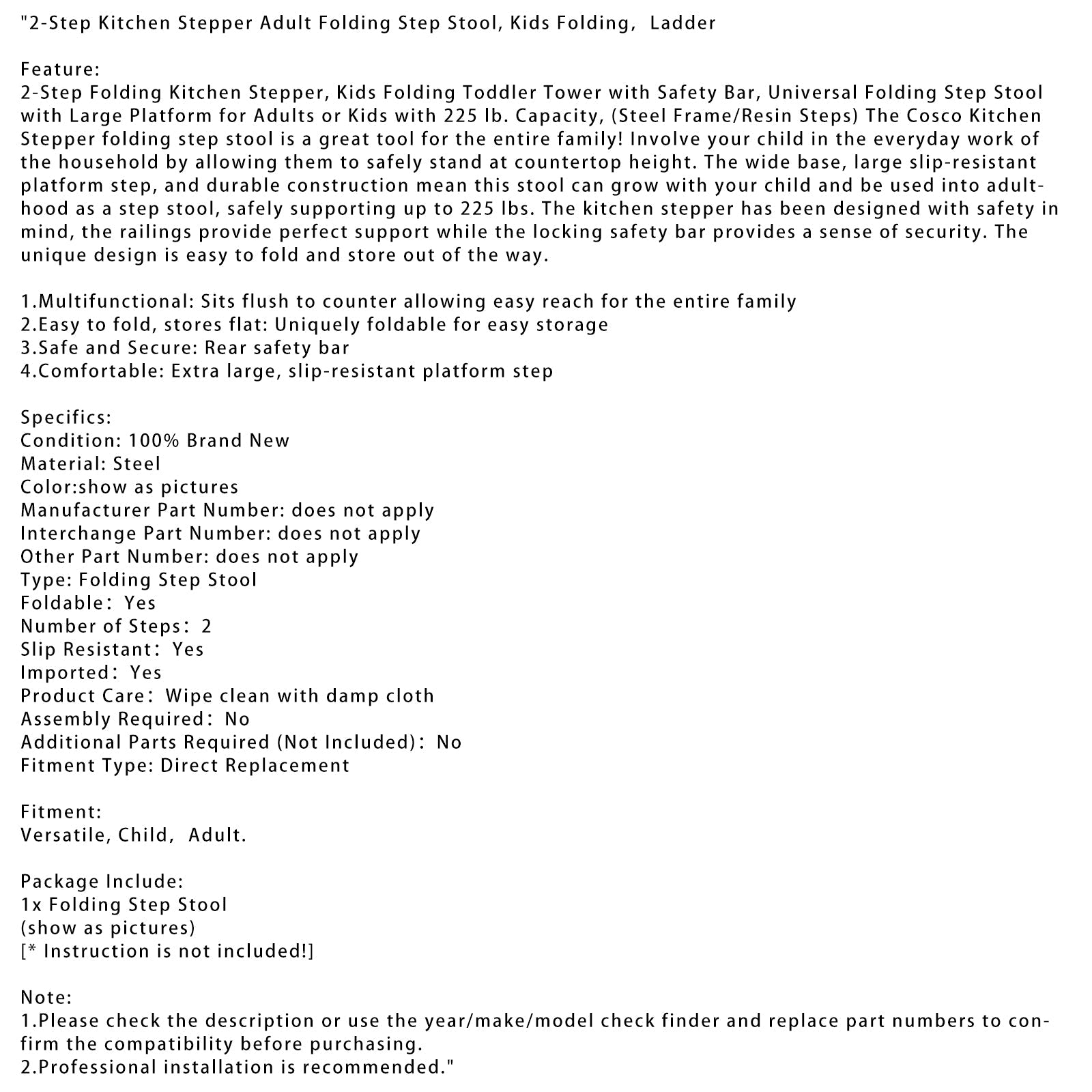 2-Step Kitchen Stepper Adult Folding Step Stool Kids Folding