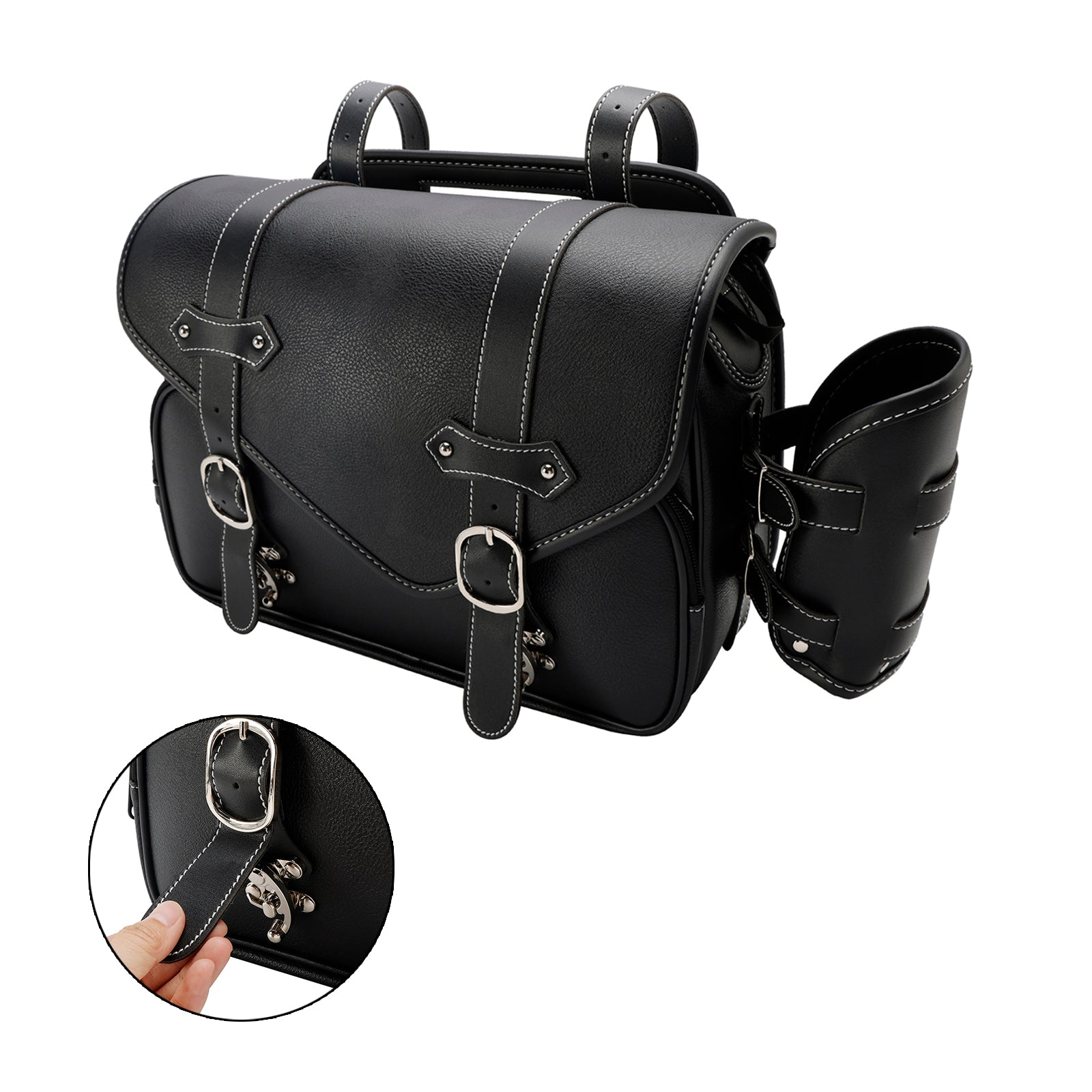 Tail Bag Pu Side Saddlebag Tail Bag Luggage Pouch Storage Black For Motorbike