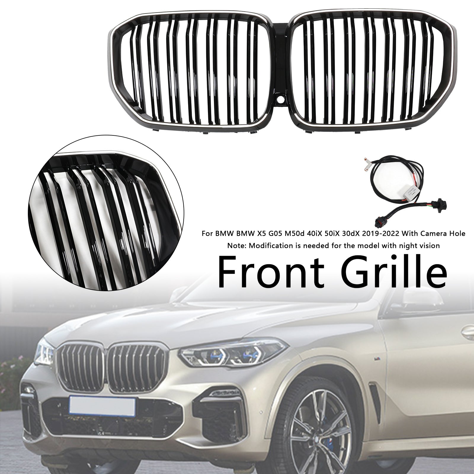 Double Slat Black Front Kidney Grille Fit BMW X5 G05 2019-2022 M-Performance