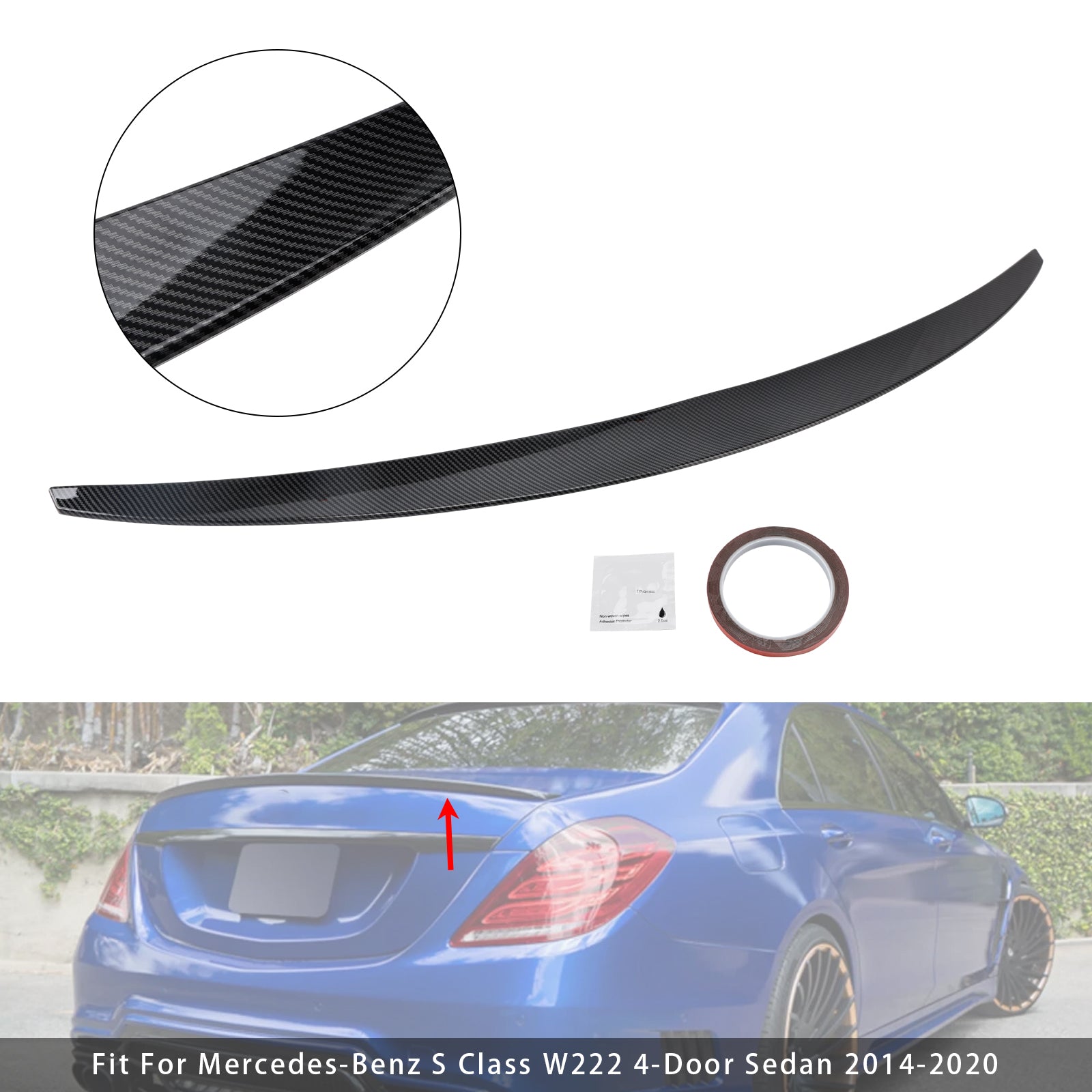 2014-2020 Mercedes-Benz S-Class W222 Carbon Fiber Look Rear Boot Spoiler