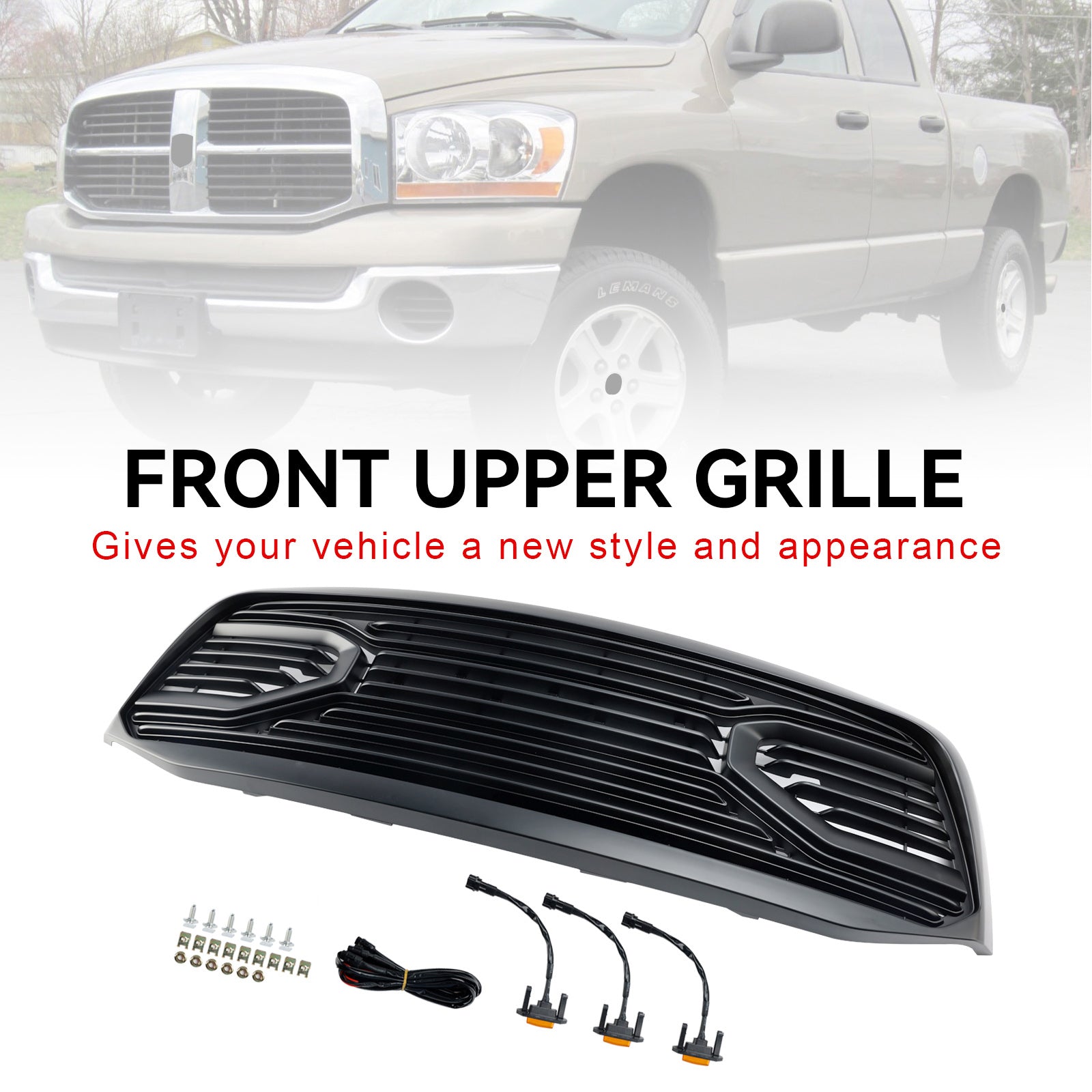 Front Bumper Grill Grille Fit Dodge RAM 1500 2006-2008 With LED