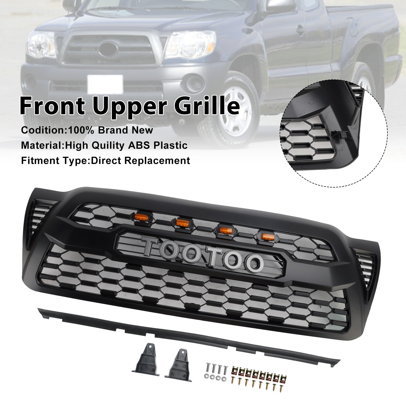 Matte Black Front Bumper Grille Grill Fit Toyota Tacoma 2005-2011 W/LED