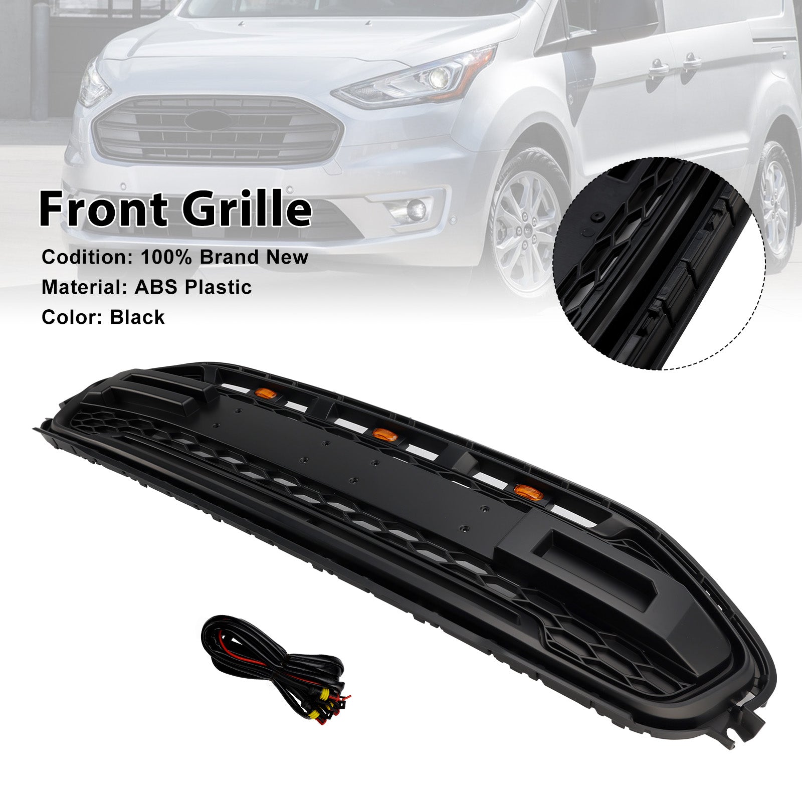 2019-2023 Ford Transit Connect W/LED Black Front Bumper Grill Grille