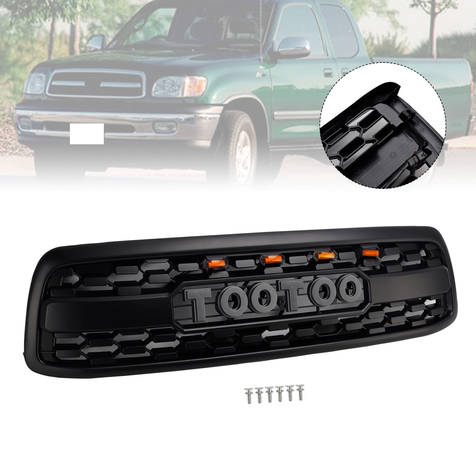 Matte Black Front Bumper Grill Grille Fit Toyota Tundra 2000-2002 W/LED