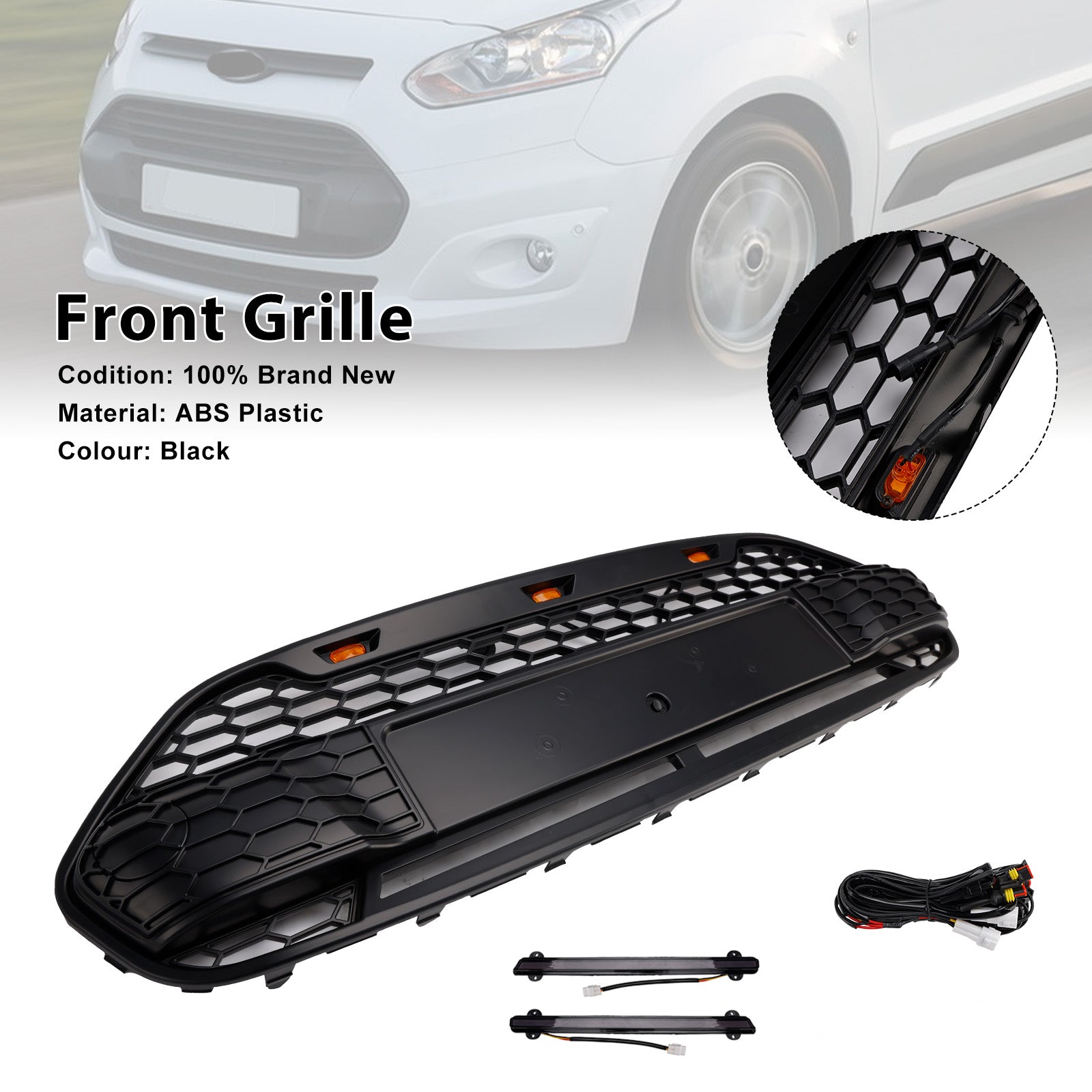 2014-2018 Ford Transit Connect W/LED Black Front Bumper Grill Grille