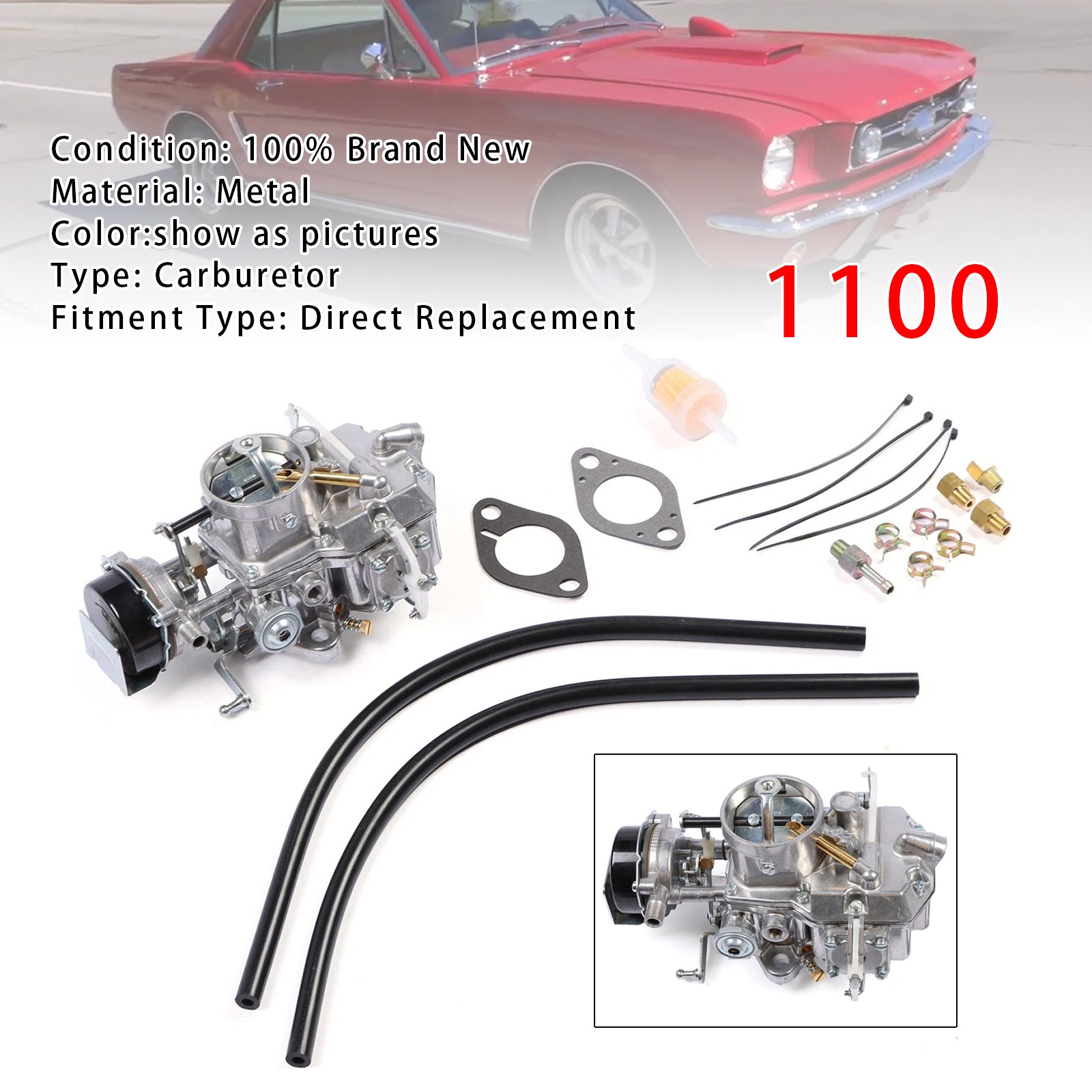 Autolite 1100 Carburetor For Ford Mustang Falcon 1963-1969 6 cyl 170/200 Engines