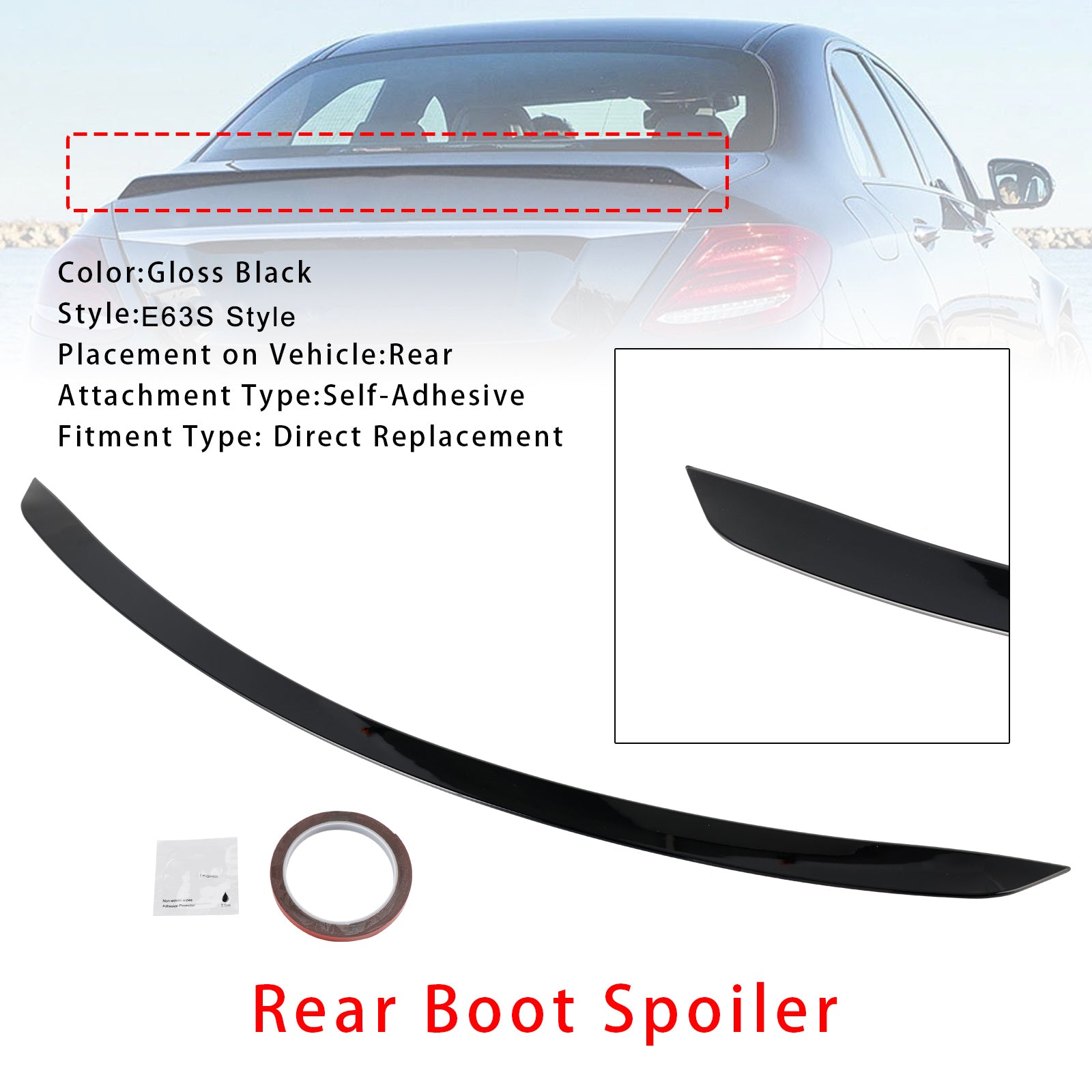 Gloss Black Rear Boot Spoiler For Mercedes E Class W213 2016-2020 E63S Style