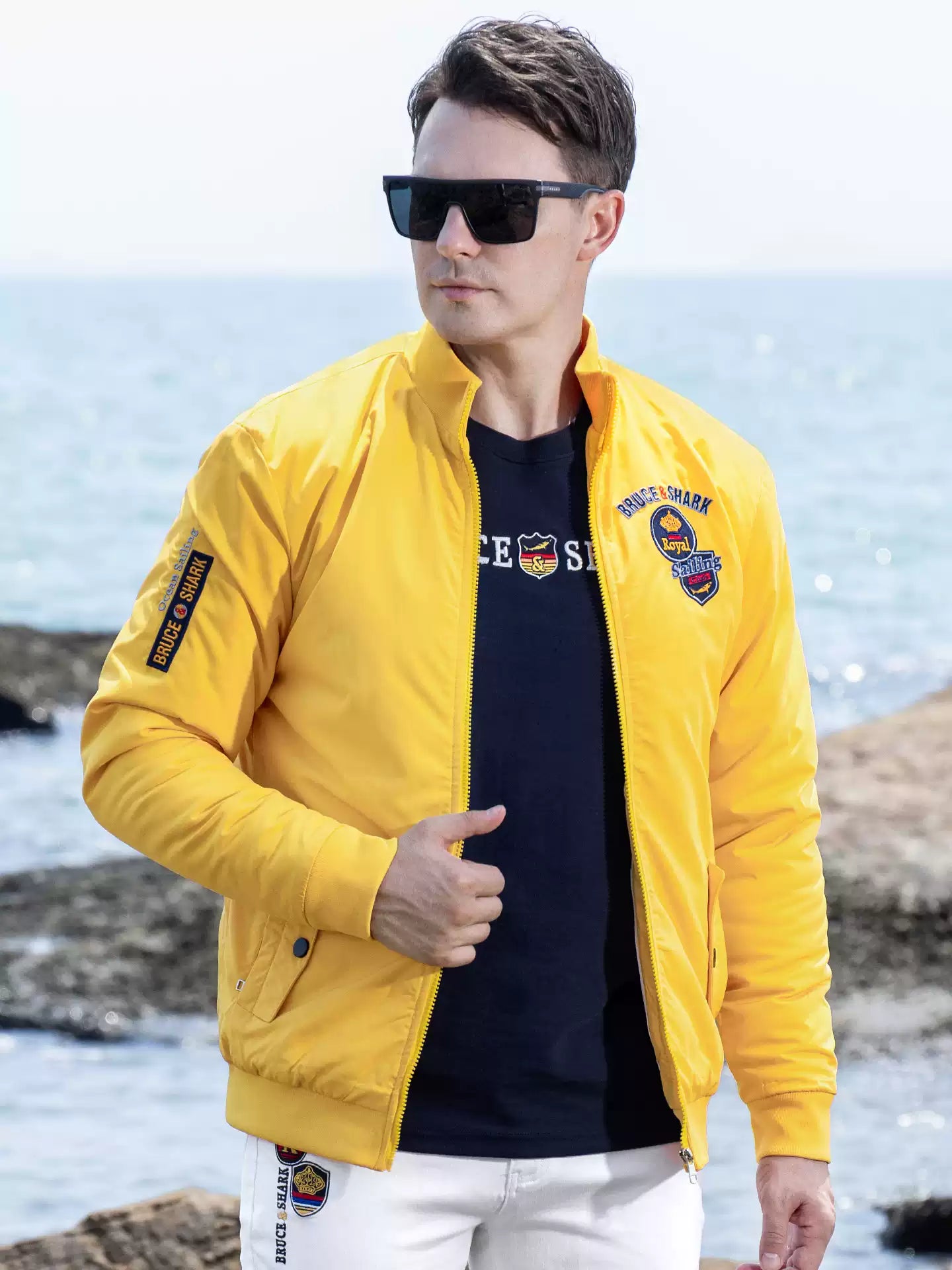 Bruce & Shark Men's Jacket Winter New Thickened Coat Trendy Brand Embroidered Loose Fit Large Size Cardigan