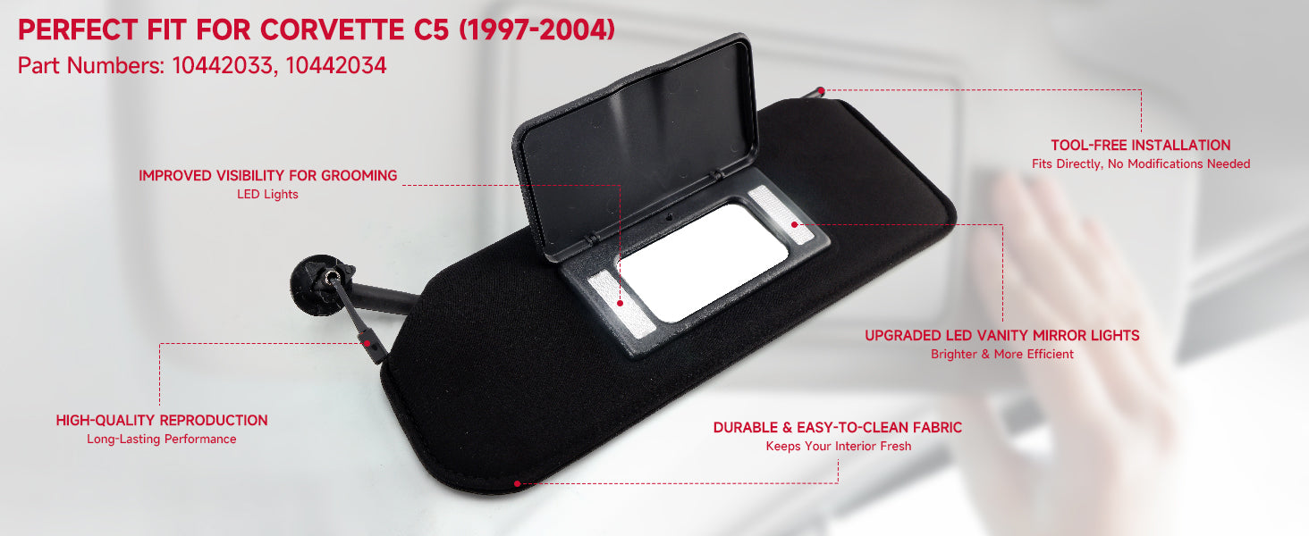 1997-2004 CORVETTE Sun Visor Vanity Mirror C5 Black SunVisors Pair Shaded