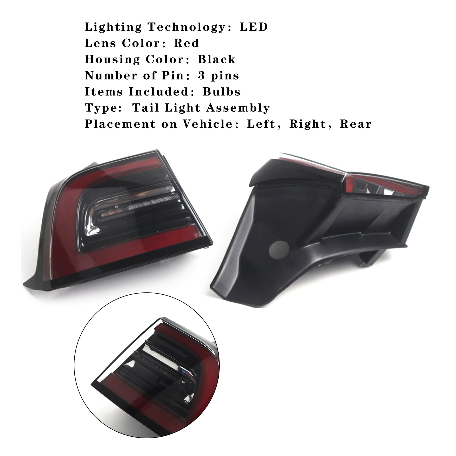 2017-2023 Tesla Model 3 L+R Rear Tail Lamp LED Light 1077399-00,1077398-00