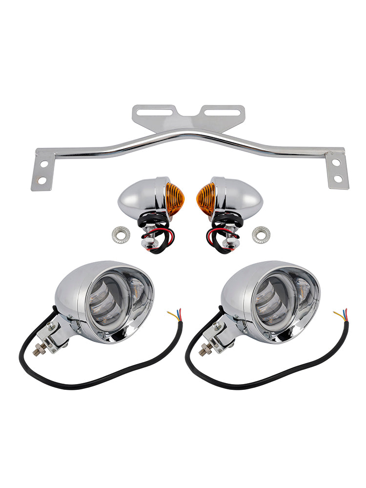 Motorcycle Beam Headlight Fog Lamp Custom Chrome #D21 For Racer Bobber Chopper