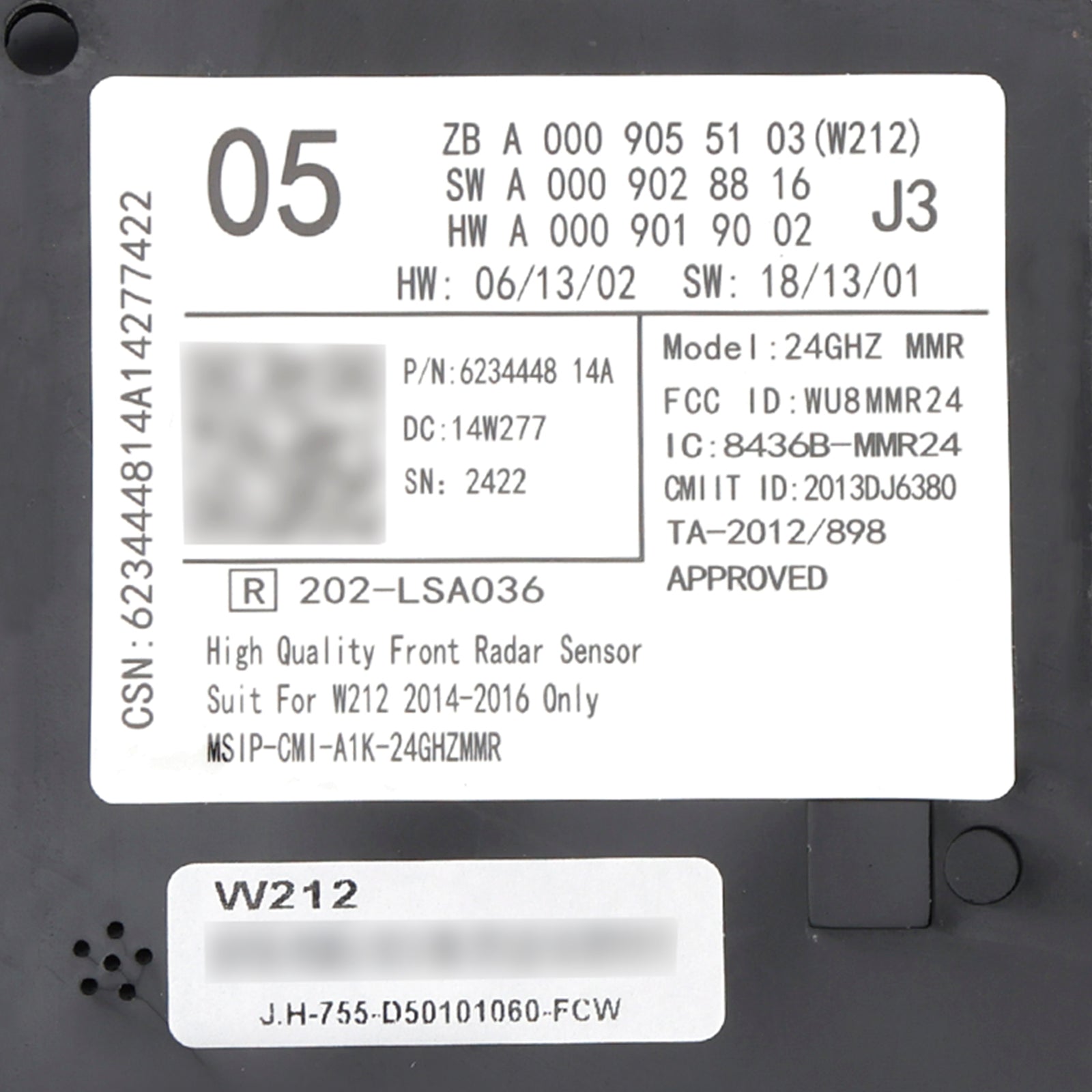 2014-2016 Mercedes W212 Front Radar Sensor Control Unit A0009055103 A0009028816 A0009009102