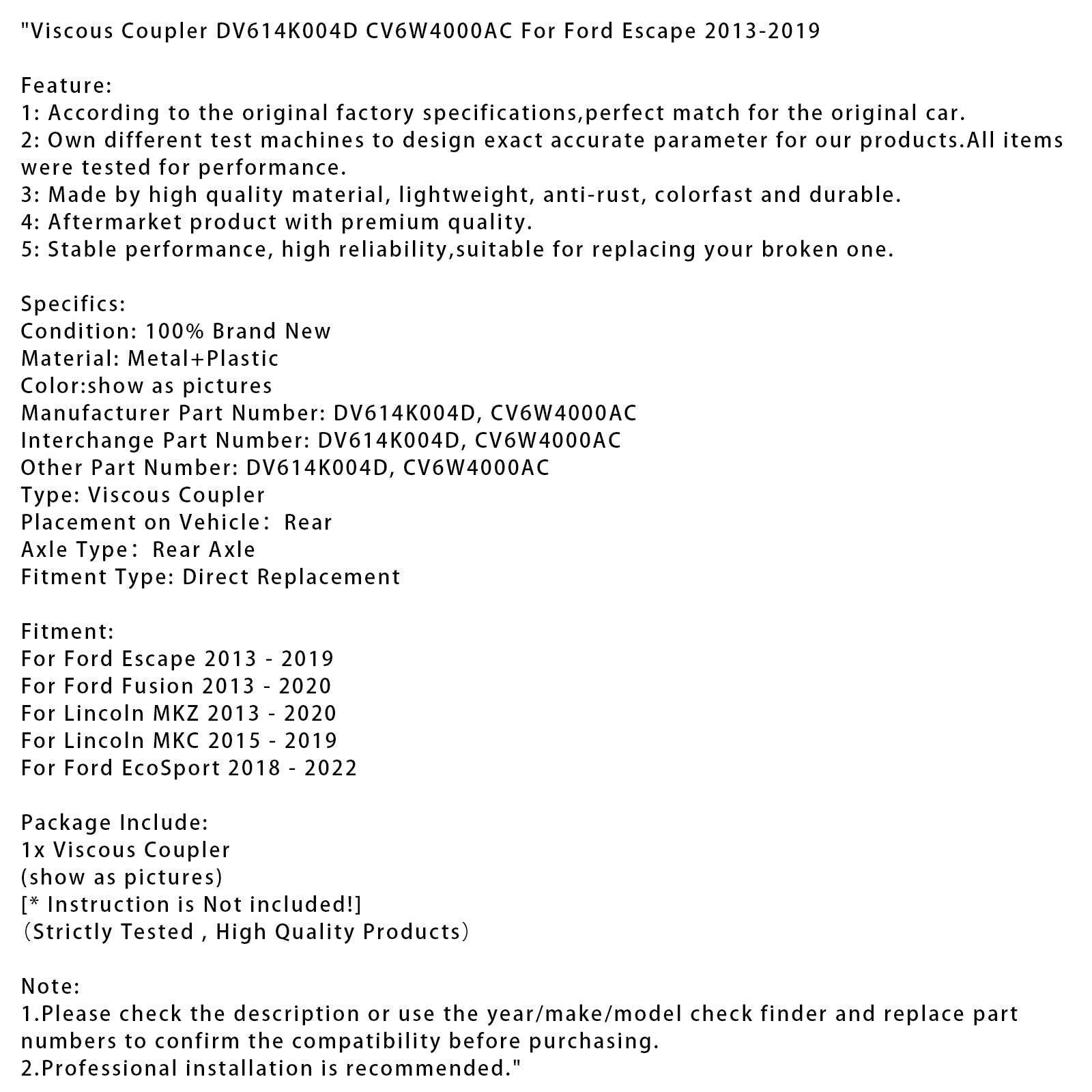 Viscous Coupler DV614K004D CV6W4000AC For Ford Escape 2013-2019