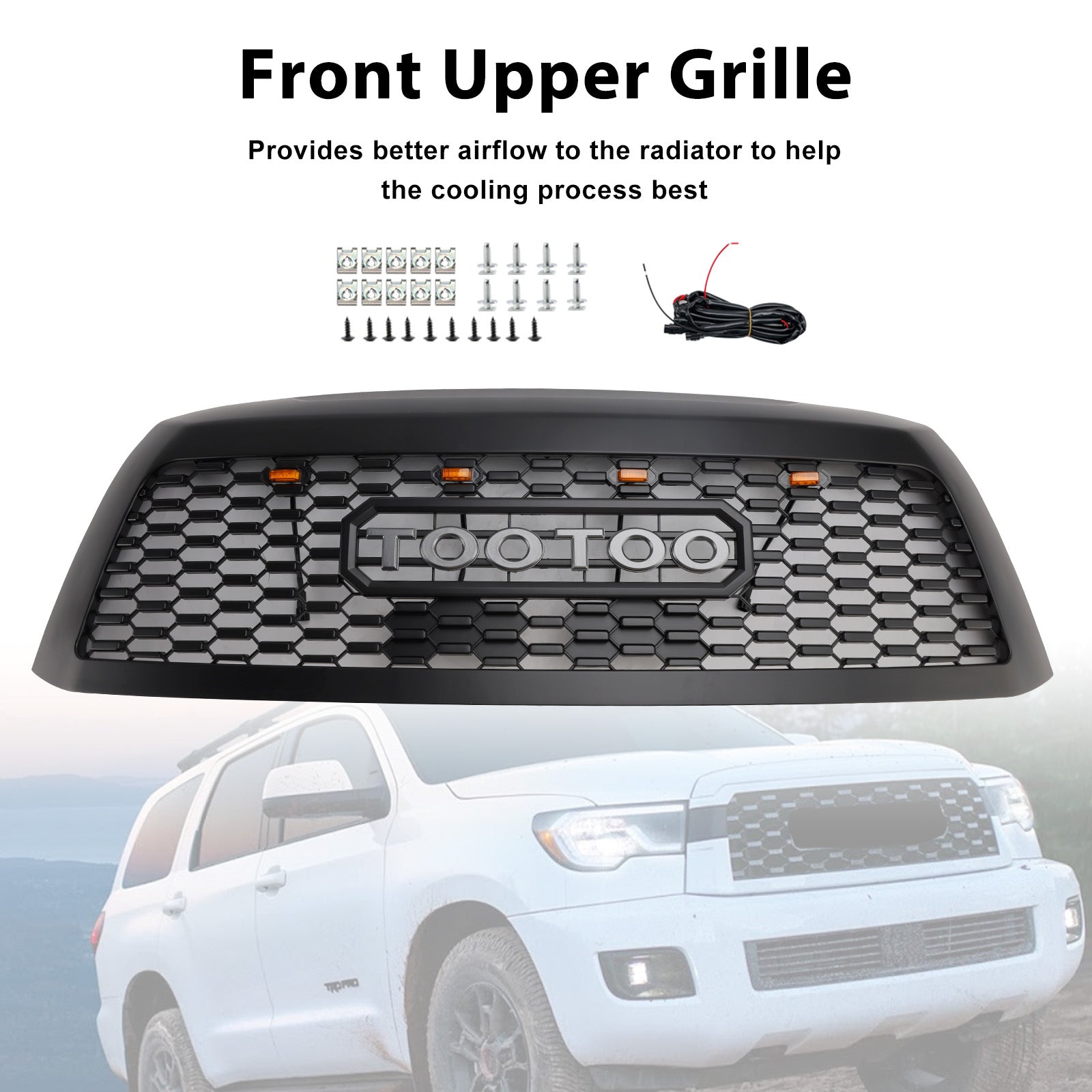 2008-2018 Toyota Sequoia With Led Matte Black Front Bumper Grill Grille