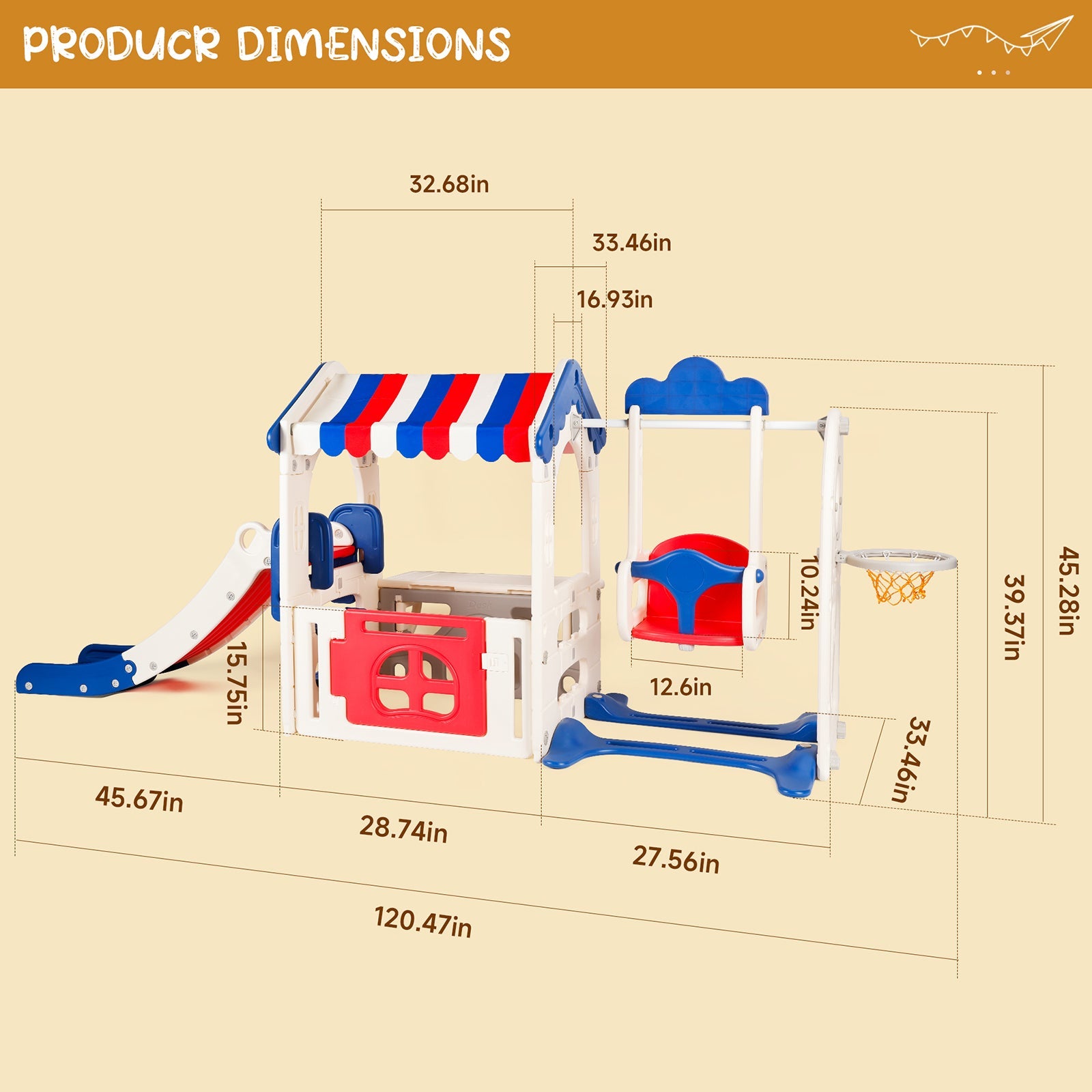 Kid Playset Structure With Slide,Swing And Playhouse Indoor Outdoor Activity