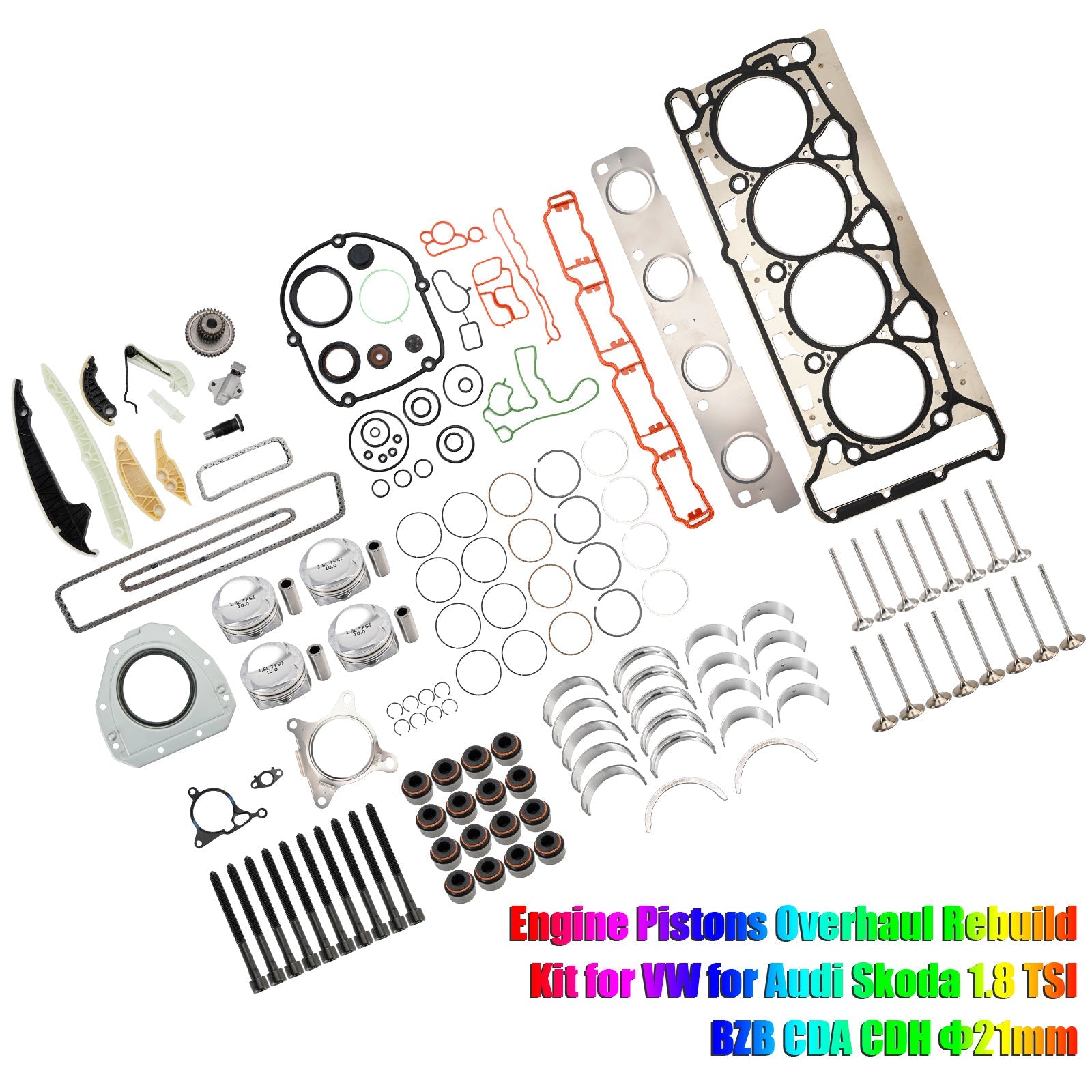 2007-2011 VOLKSWAGEN Passat 1.8 TSI BZB CDAA CDAB Engine Pistons Overhaul Rebuild Kit 06H107065CP 06H109509Q