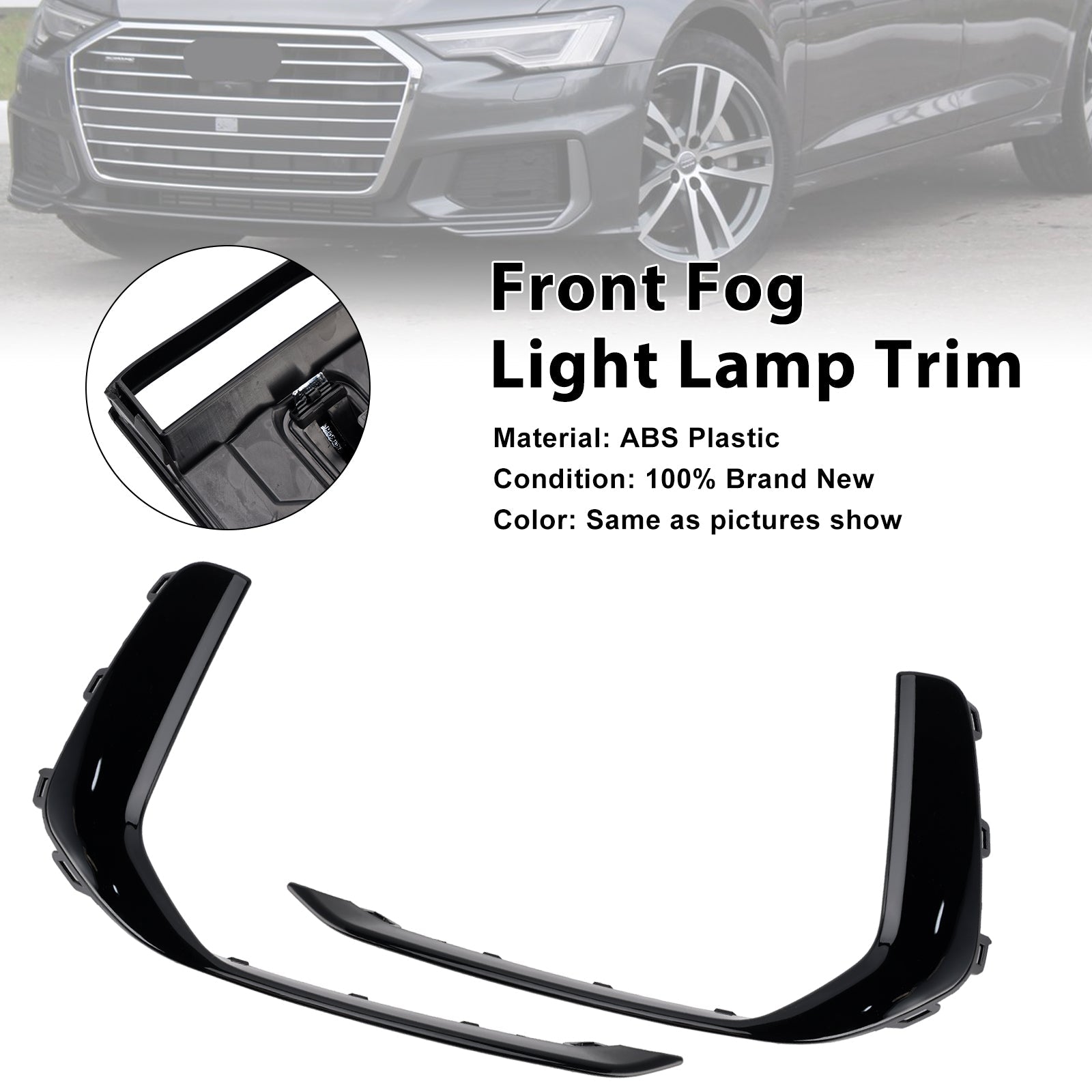 2019-2023 Audi A6 C8 S-Line S6 2PCS Front Fog Light Lamp Trim Black